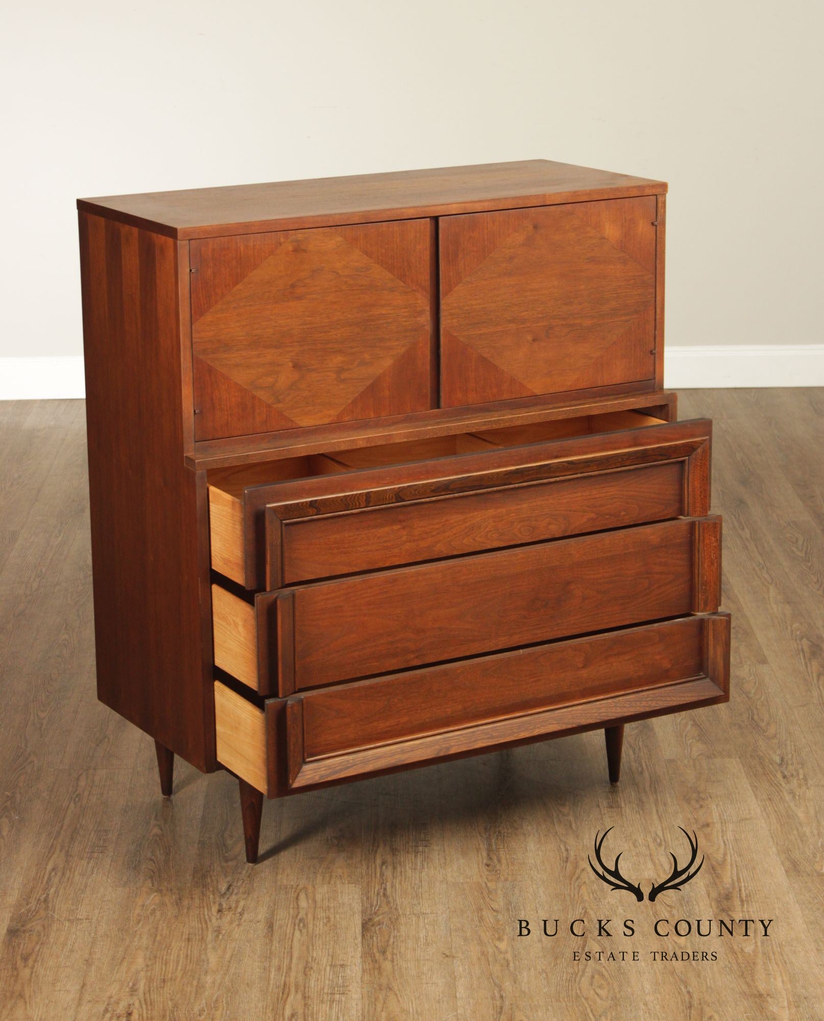 Basic Witz Mid Century Modern Walnut Tall Chest
