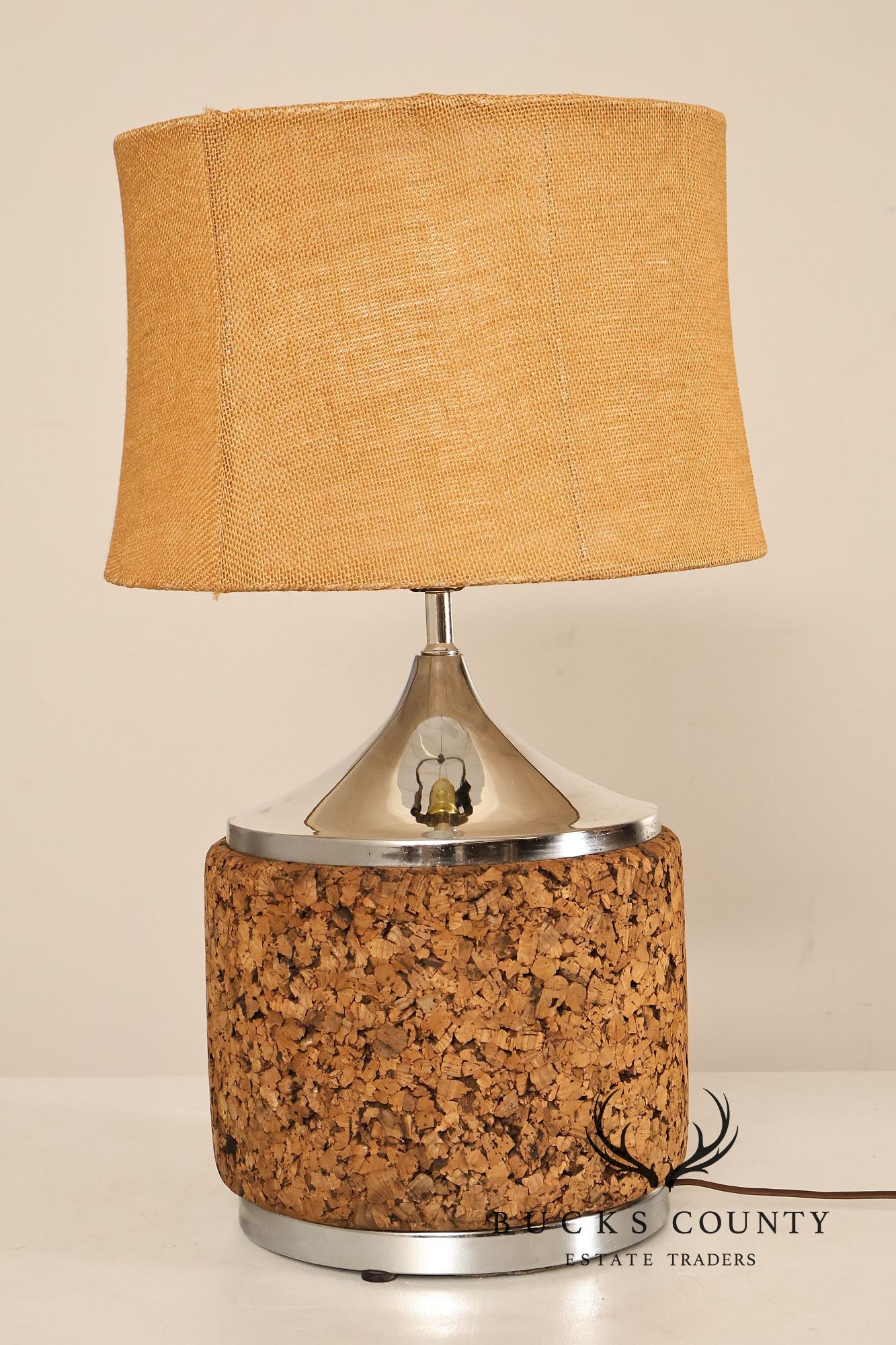 Leviton Mid Century Modern Pair of Cork Table Lamps