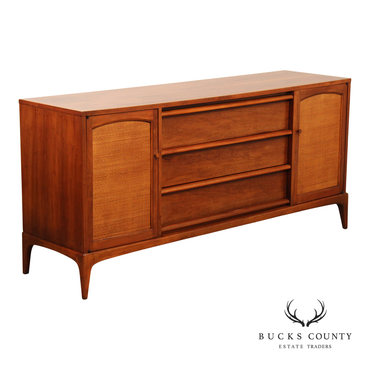 Lane Rhythm Mid Century Modern Walnut Sideboard With Cane Doors