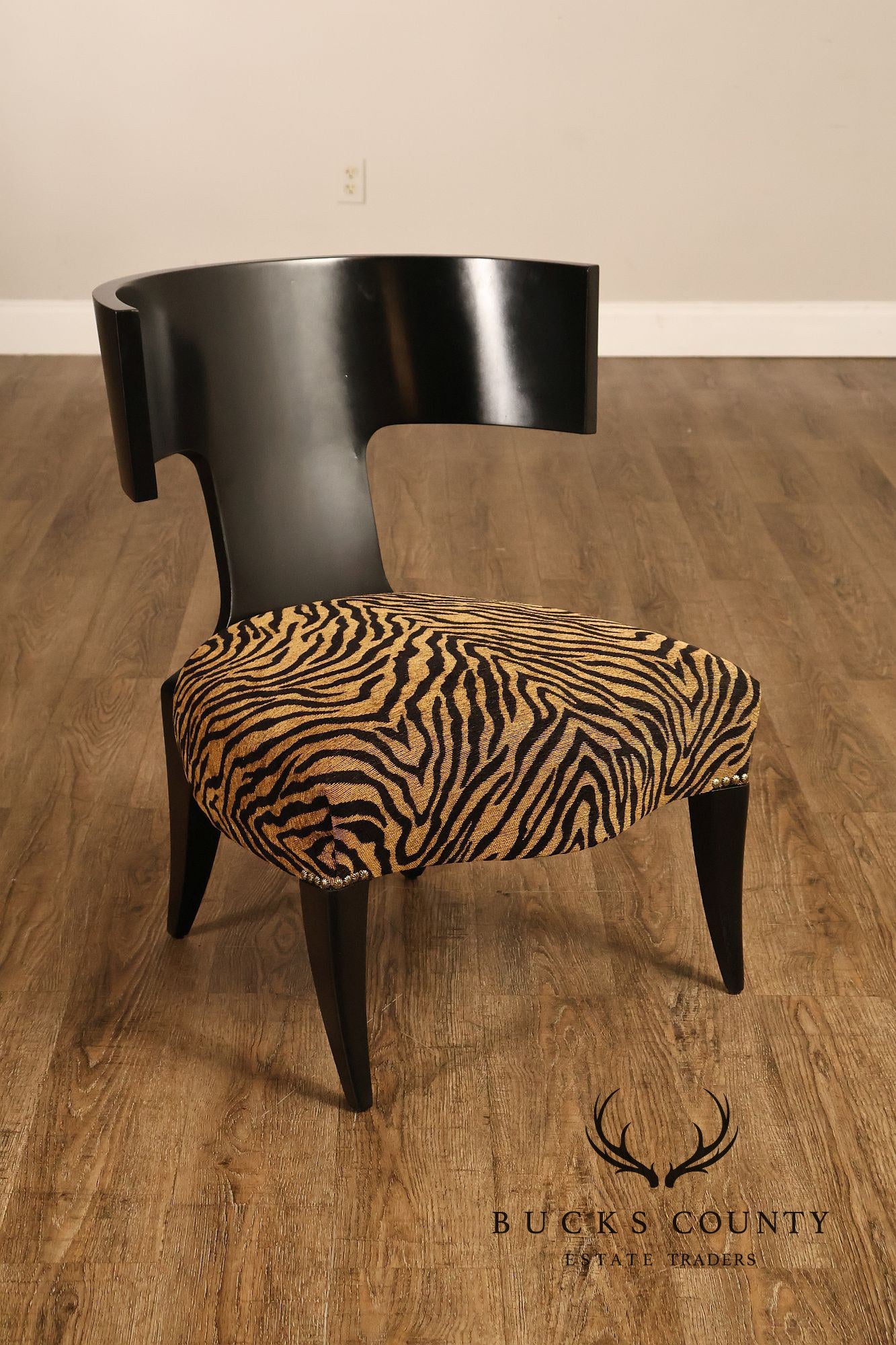 Pair Of Ebonized Klismos Style Accent Chairs With Zebra Upholstery