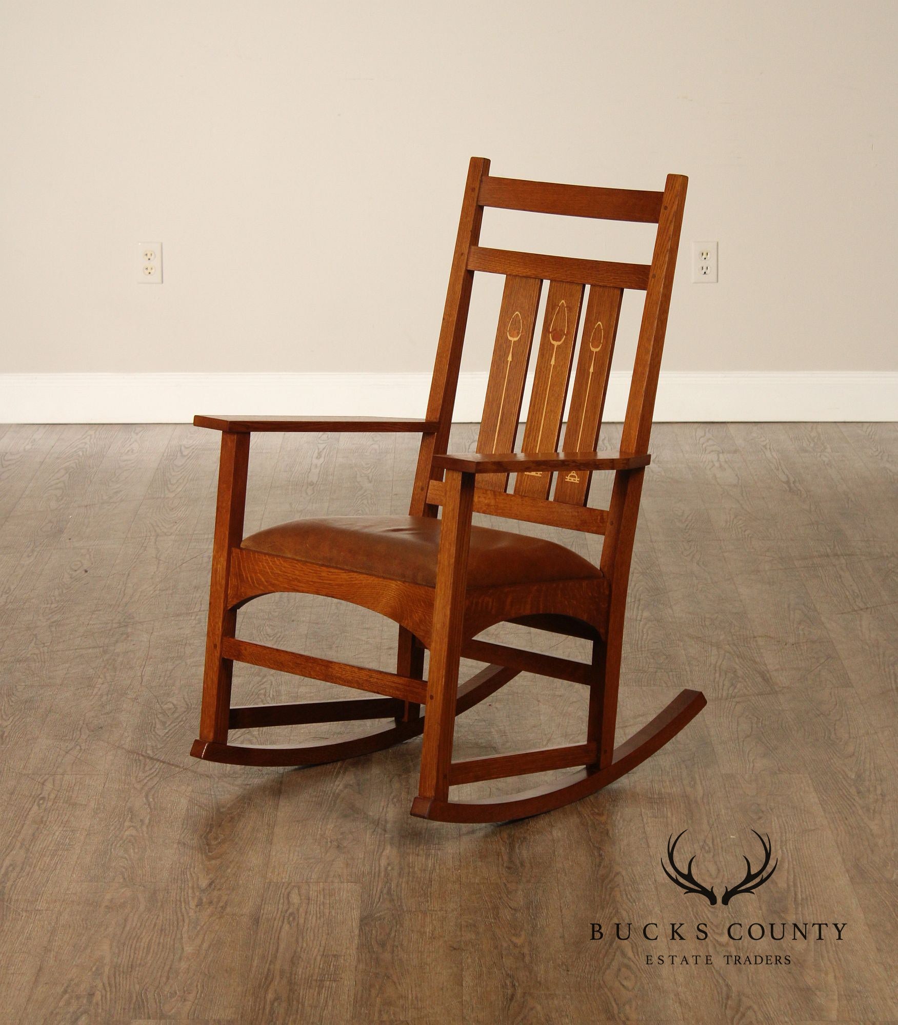 Stickley Mission Collection Harvey Ellis Inlaid Oak Rocker