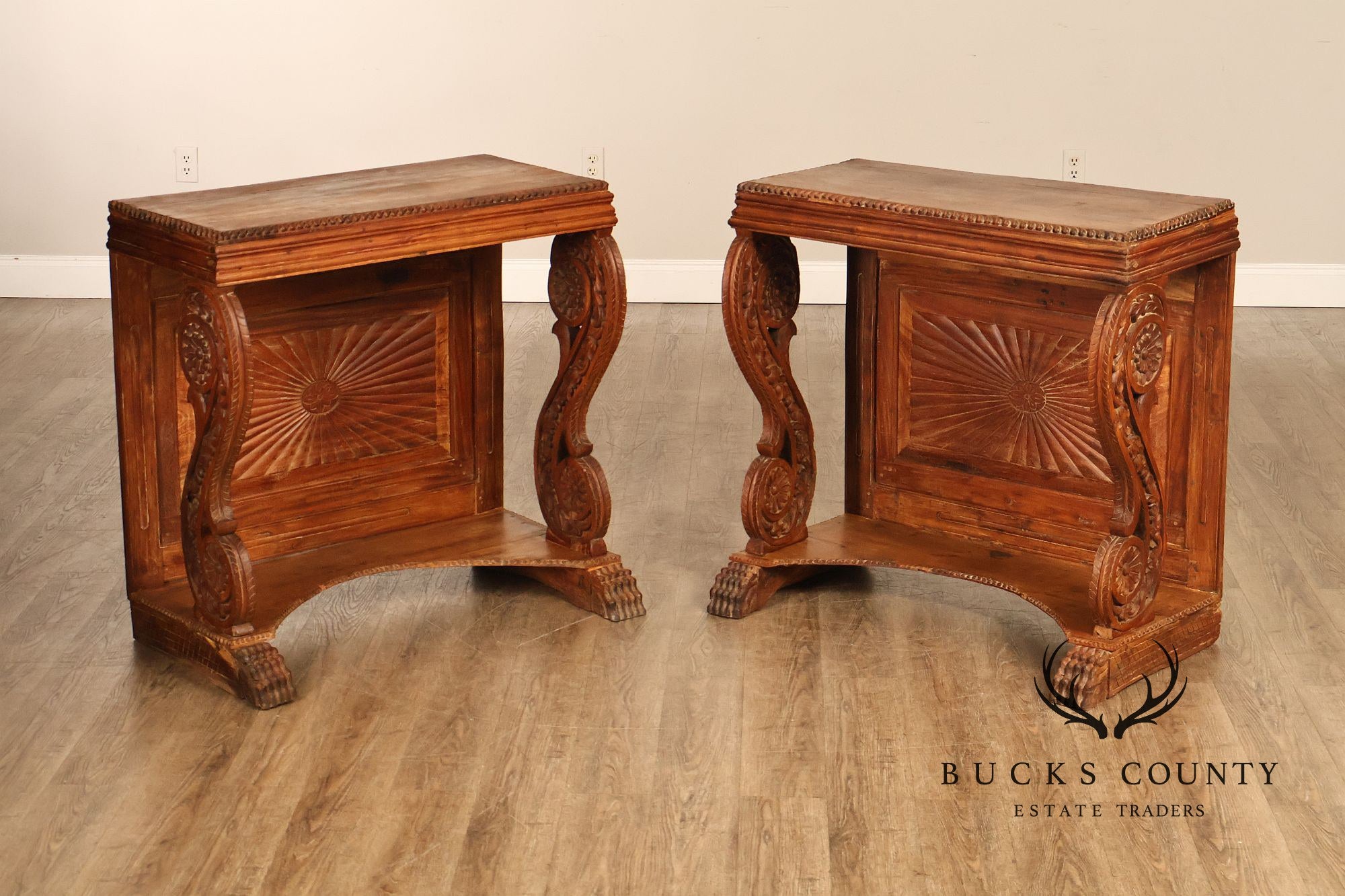 Antique Anglo Indian Pair of Carved Hardwood Console Tables