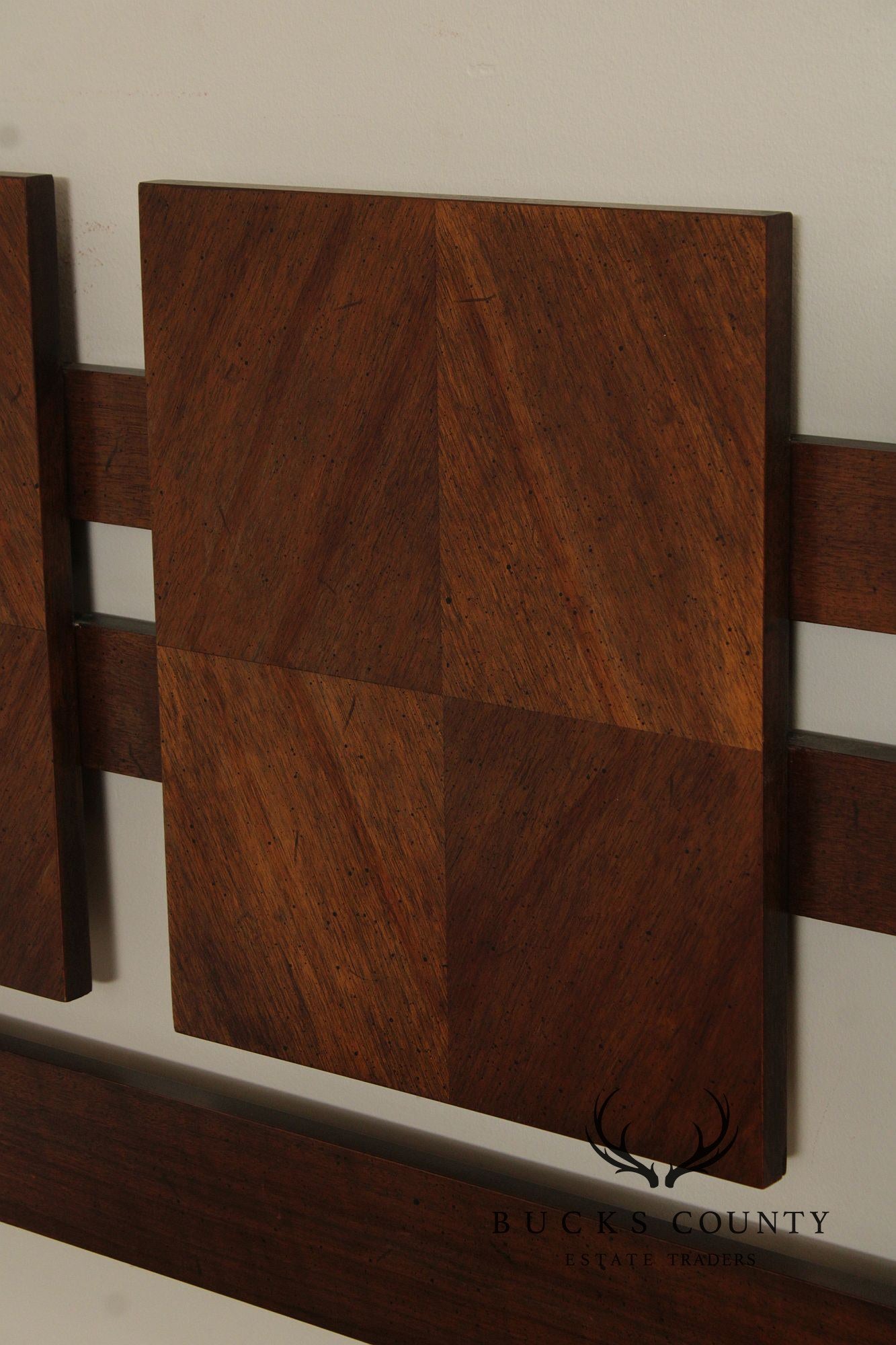 Lane Mid Century Modern Brutalist Queen Size Walnut Headboard