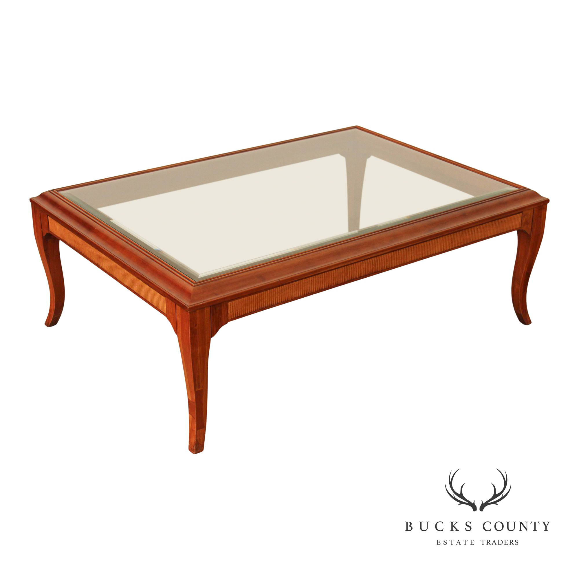 Lane Furniture Glass Top Cherry Coffee Table