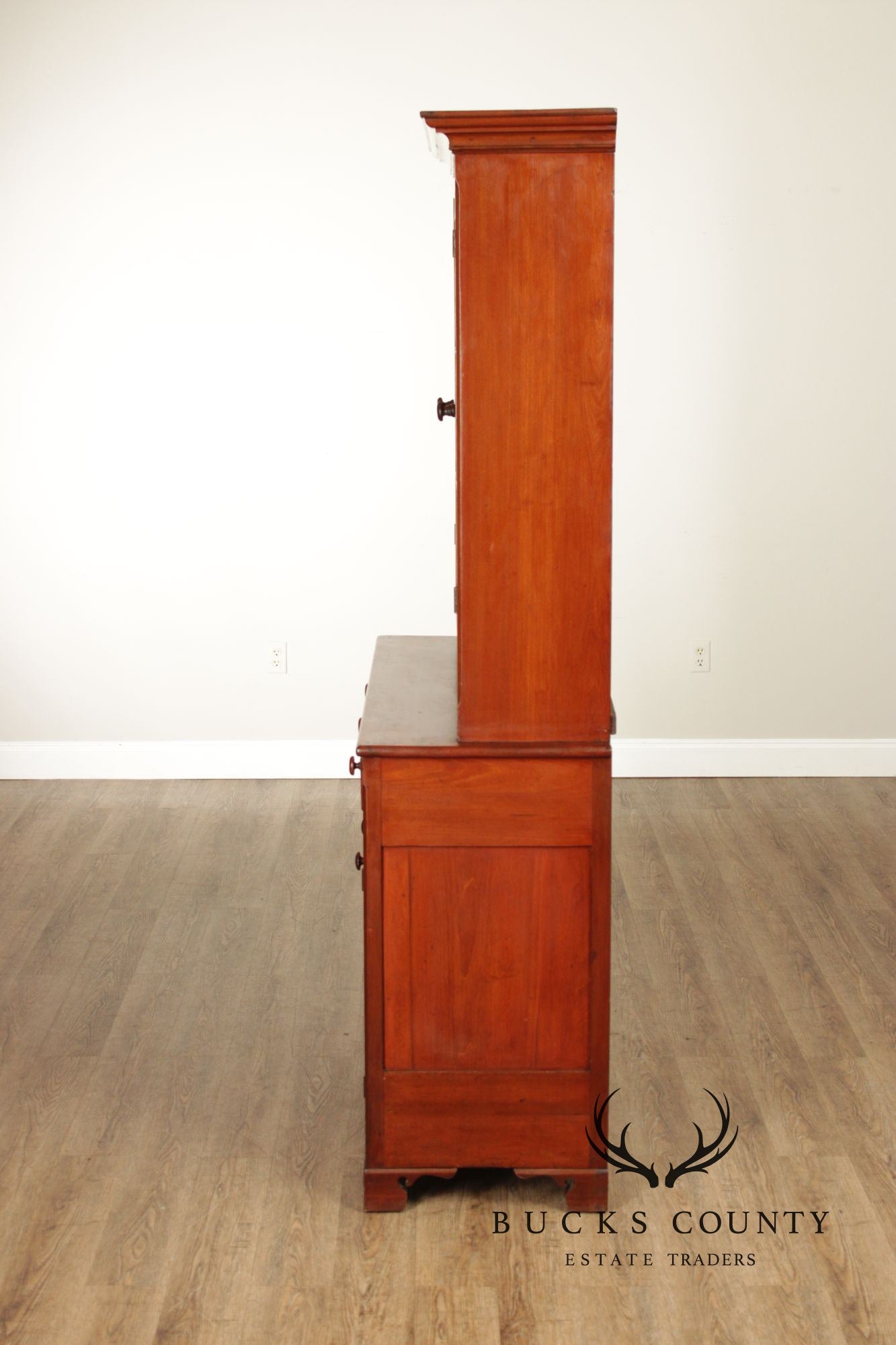 Antique American Cherry Dutch Cupboard Two Piece Hutch Cabinet