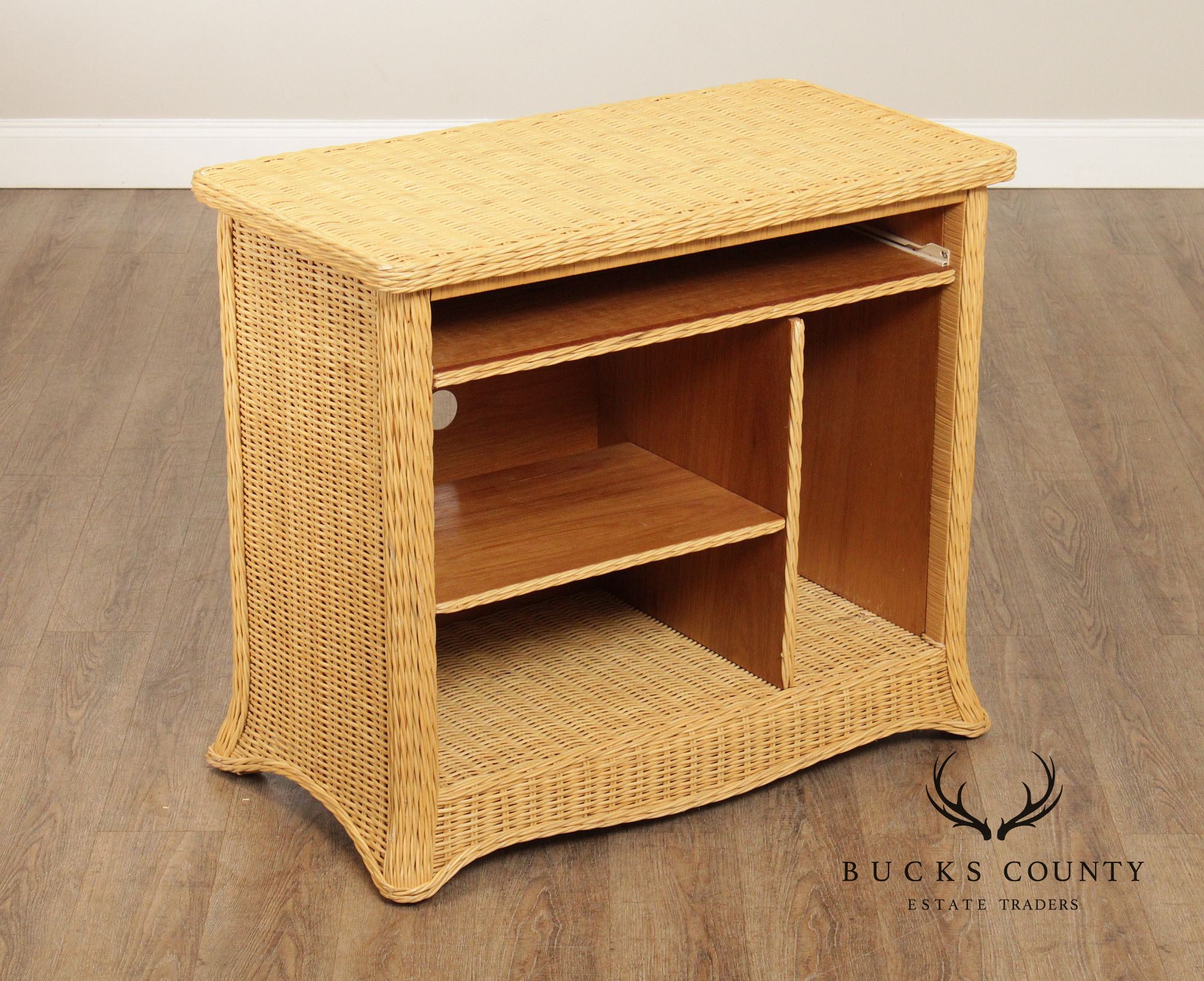 Vintage Wicker Computer Desk Console