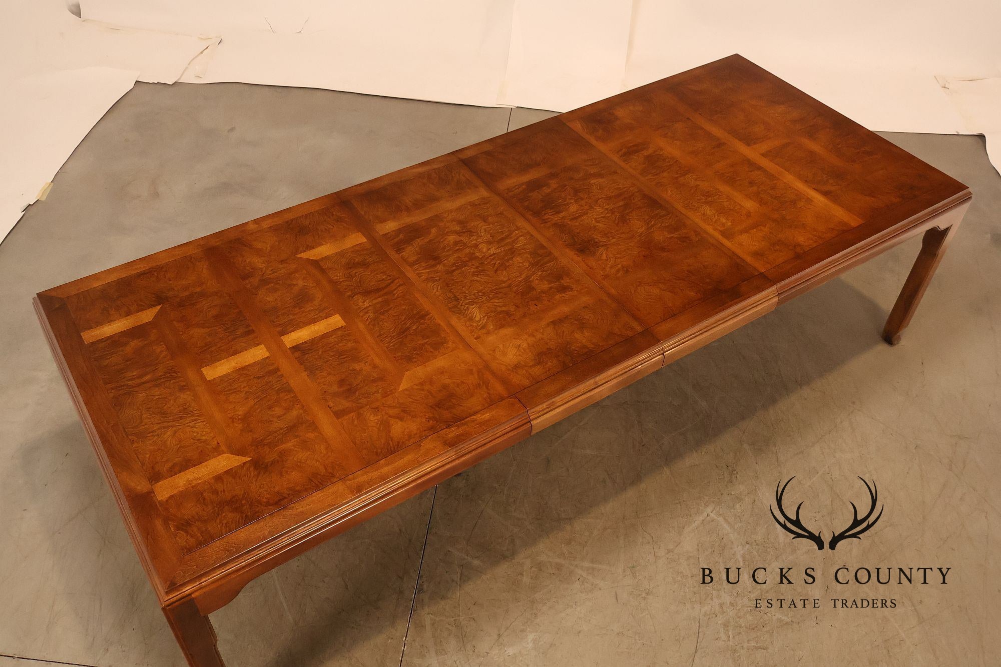 Century Furniture Chin Hua Burl Wood Parsons Expandable Dining Table