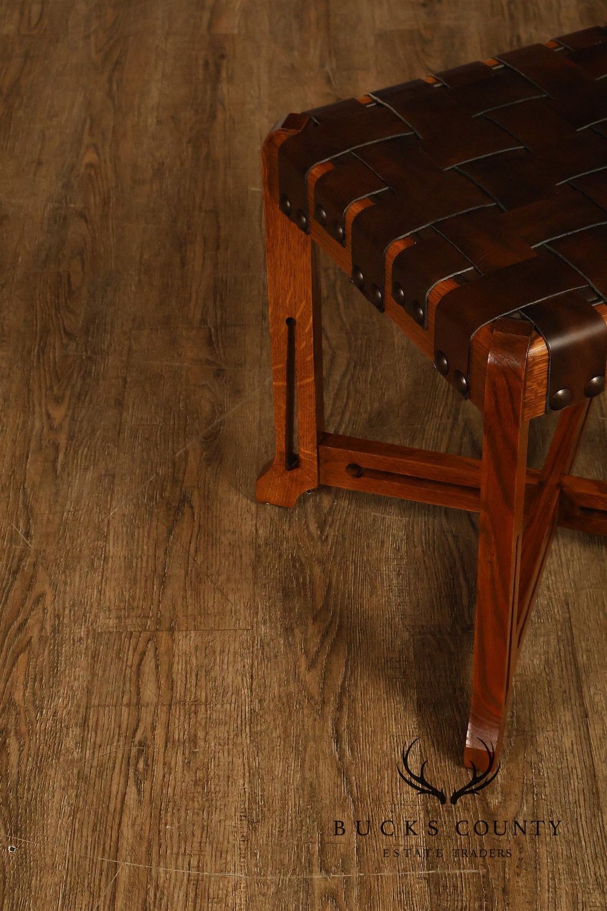 Stickley Little Treasures Mission Oak Woven Leather Stool