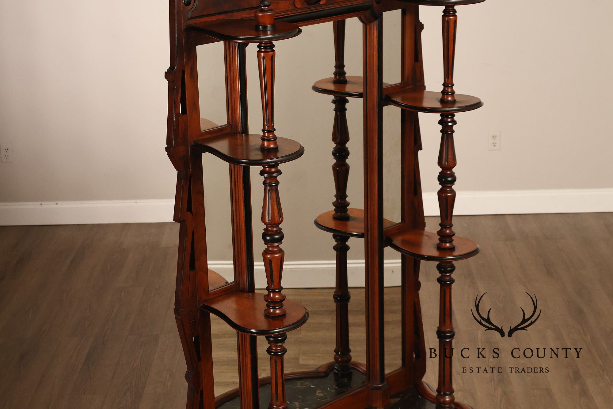 Antique American Renaissance Revival Walnut Mirrored Etagere Hall Tree