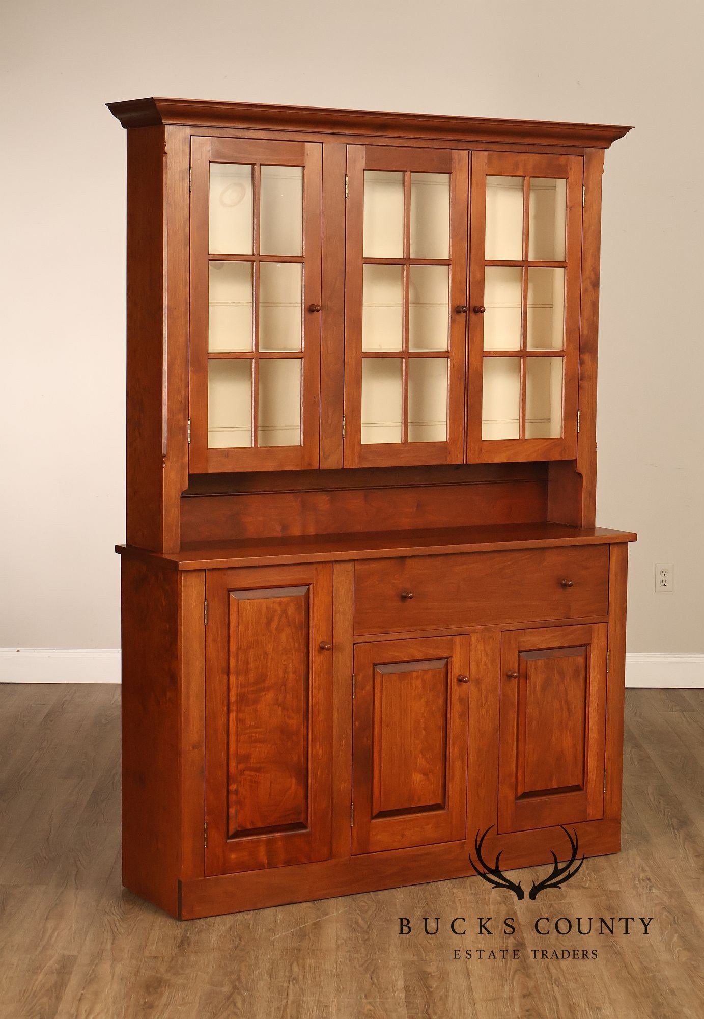 D.R. Dimes Cherry Two Piece Step Back Country Hutch Cabinet
