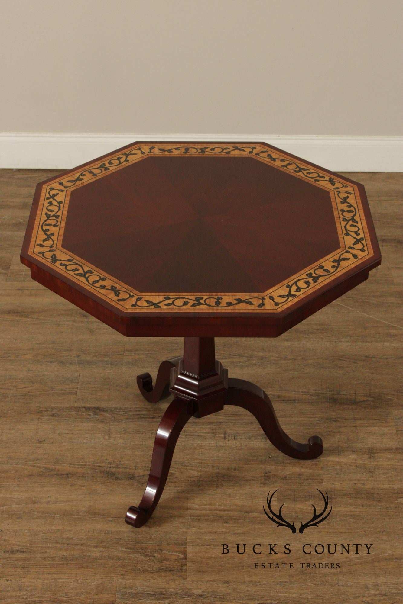Kindel Furniture Inlaid Mahogany Pedestal Side Table