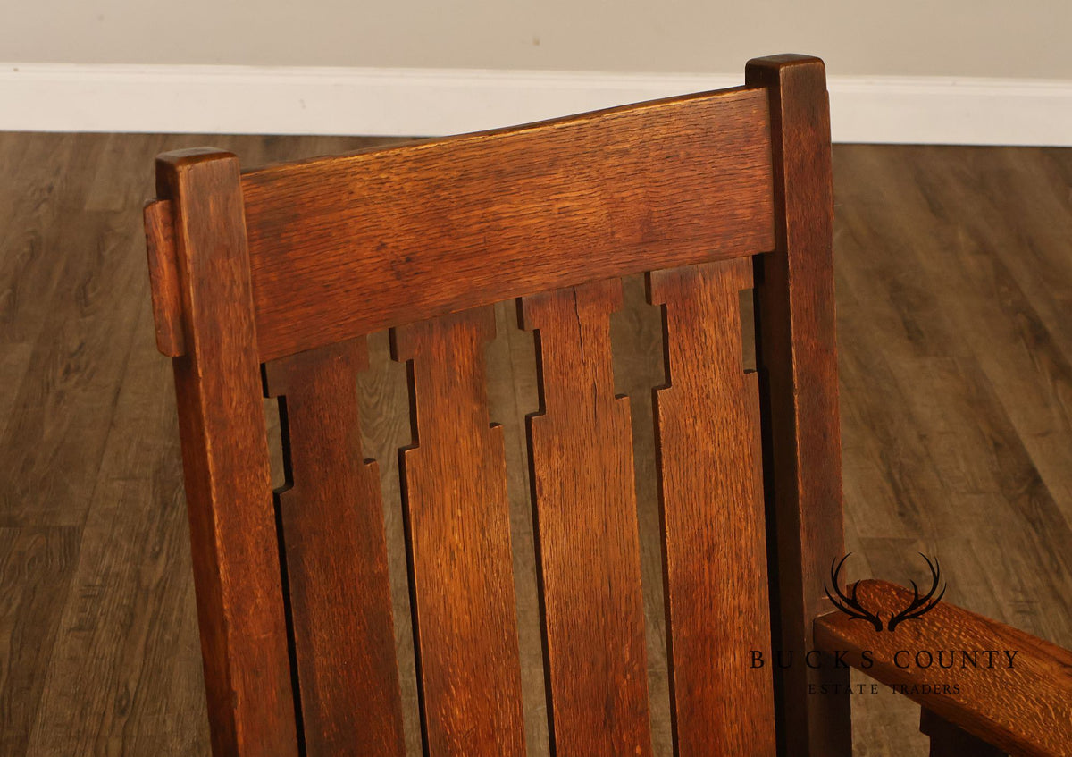 Antique Charles Stickley Mission Oak High Back Rocking Chair