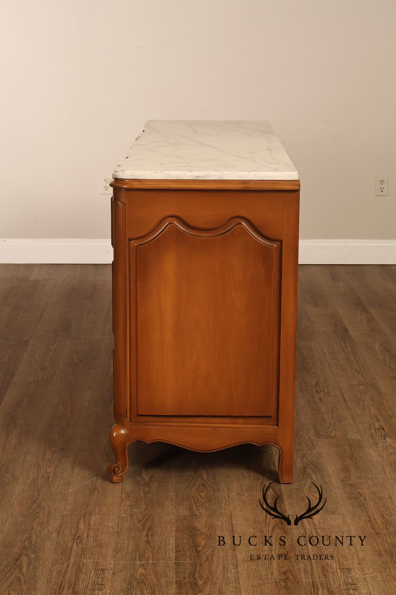 French Provincial Style Marble Top Nine Drawer Dresser