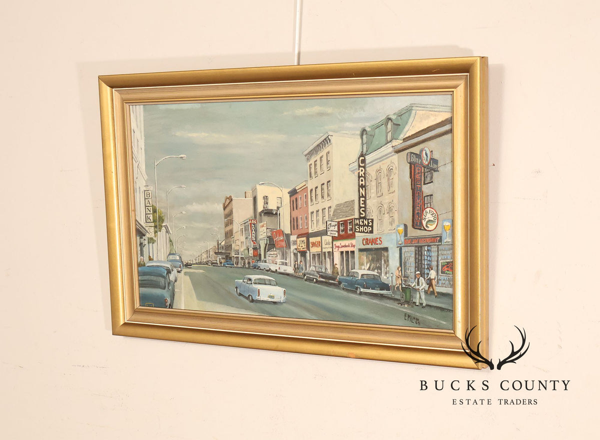 E.M. Law Mid Century Oil Painting, Downtown