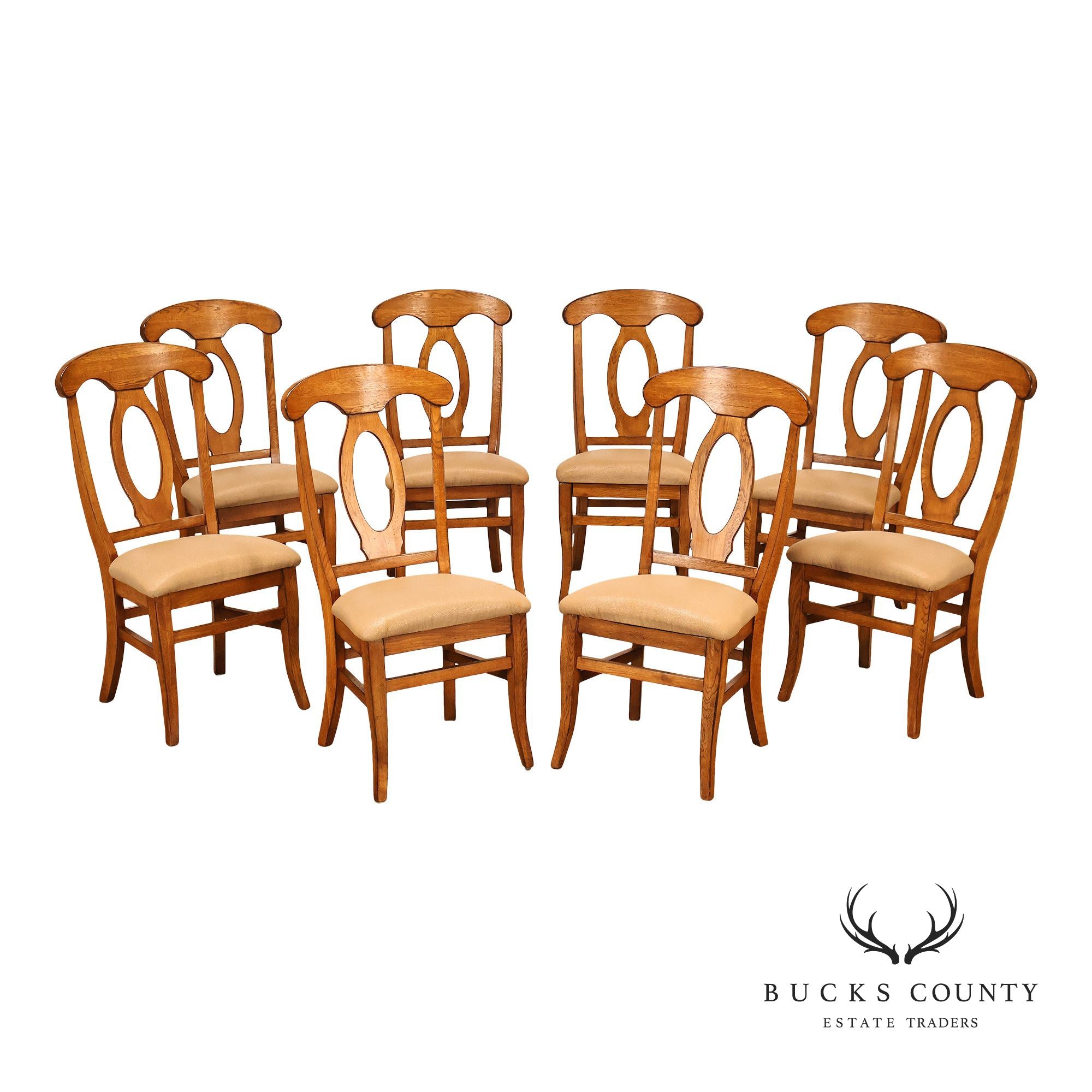 Traditional Set Of 8 Oval Back Upholstered Dining Side Chairs