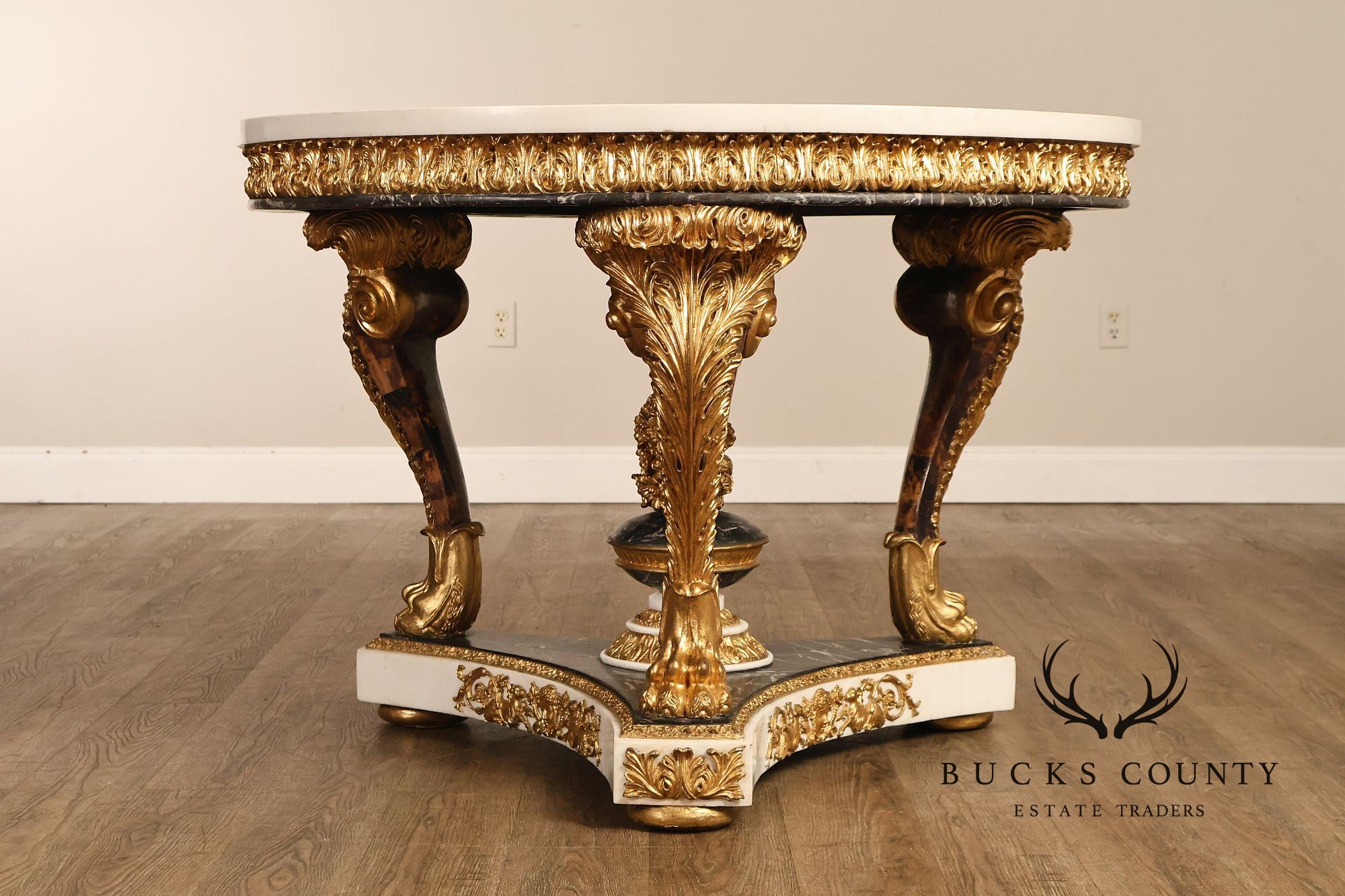 Empire Style Round Pietra Dura Center Table With Gilt Carved Base
