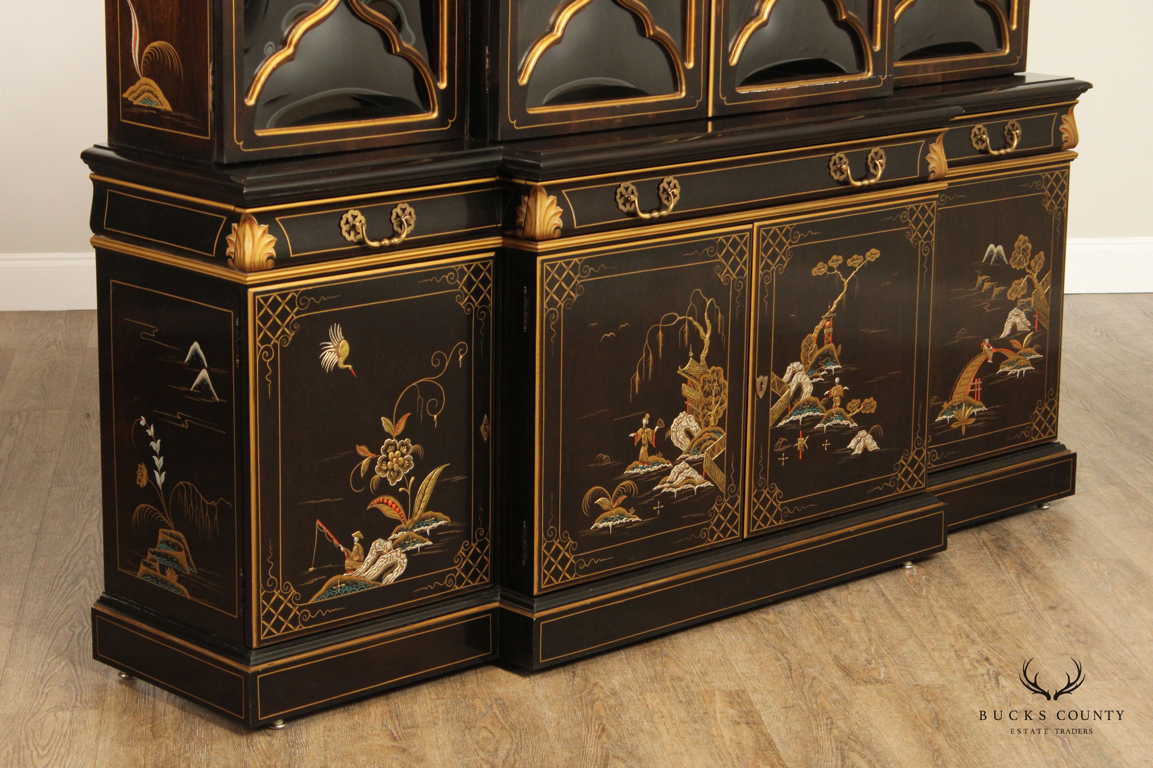 Karges Chinoiserie Decorated Breakfront China Display Cabinet