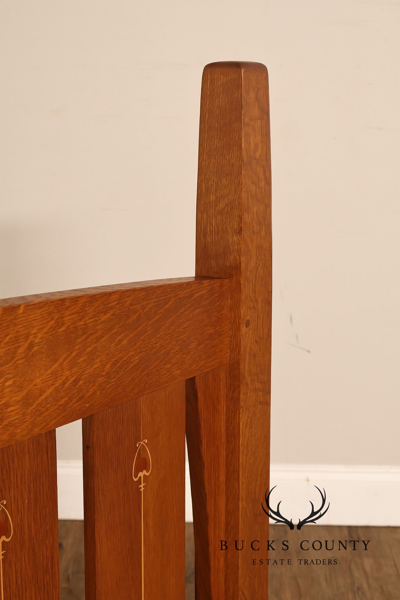 Stickley Mission Collection Harvey Ellis Inlaid Oak Queen Bed