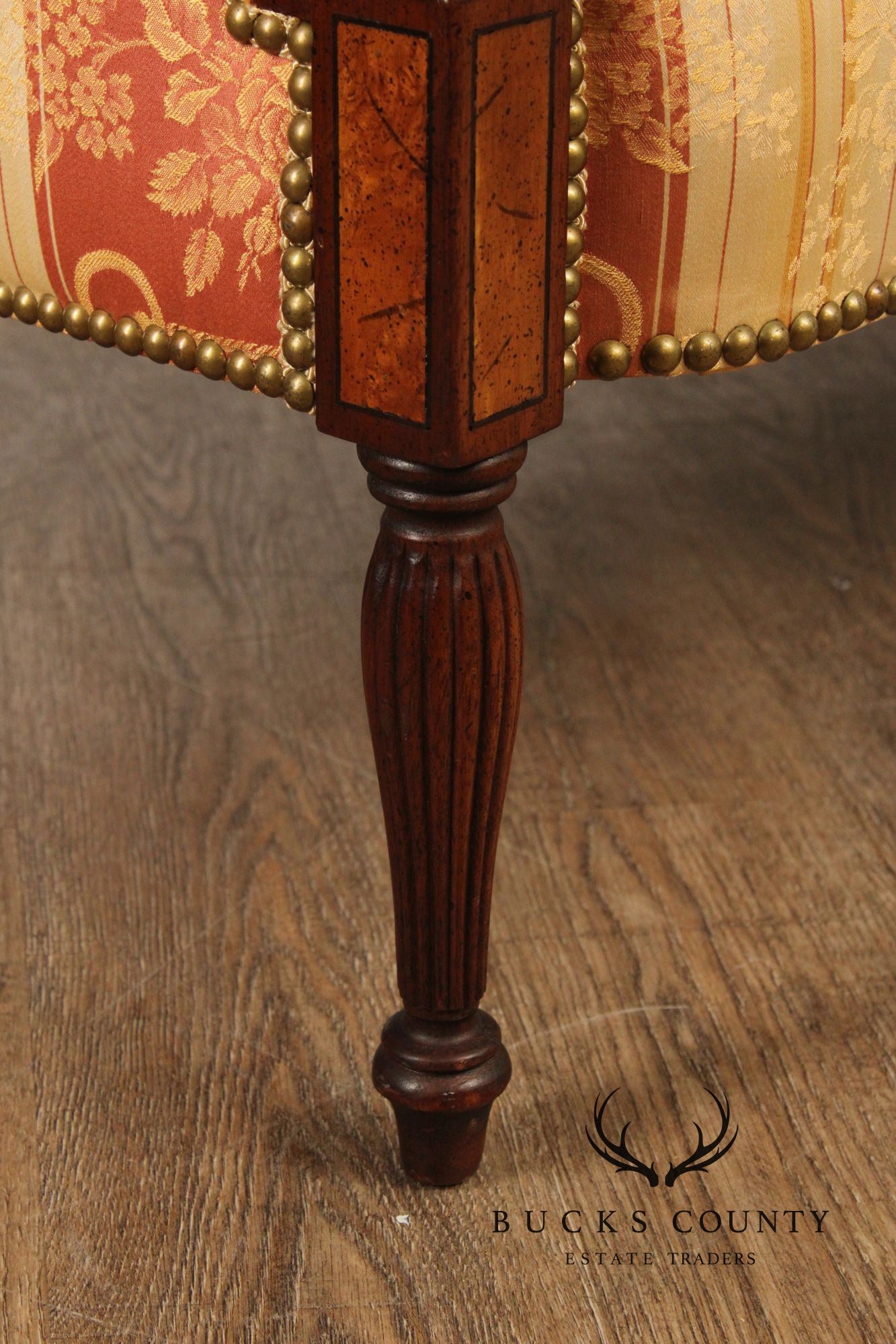 Sheraton Style Carved Mahogany and Down Sofa