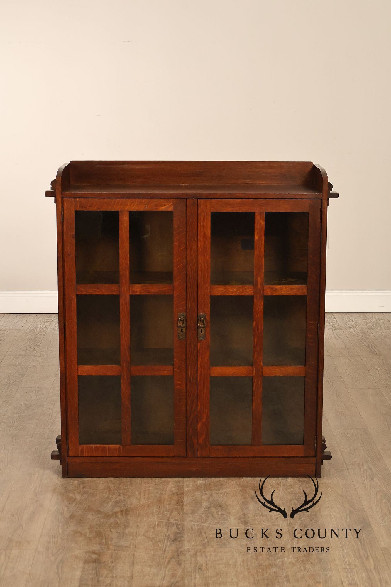 Antique Lifetime Mission Oak Two Door Bookcase Cabinet