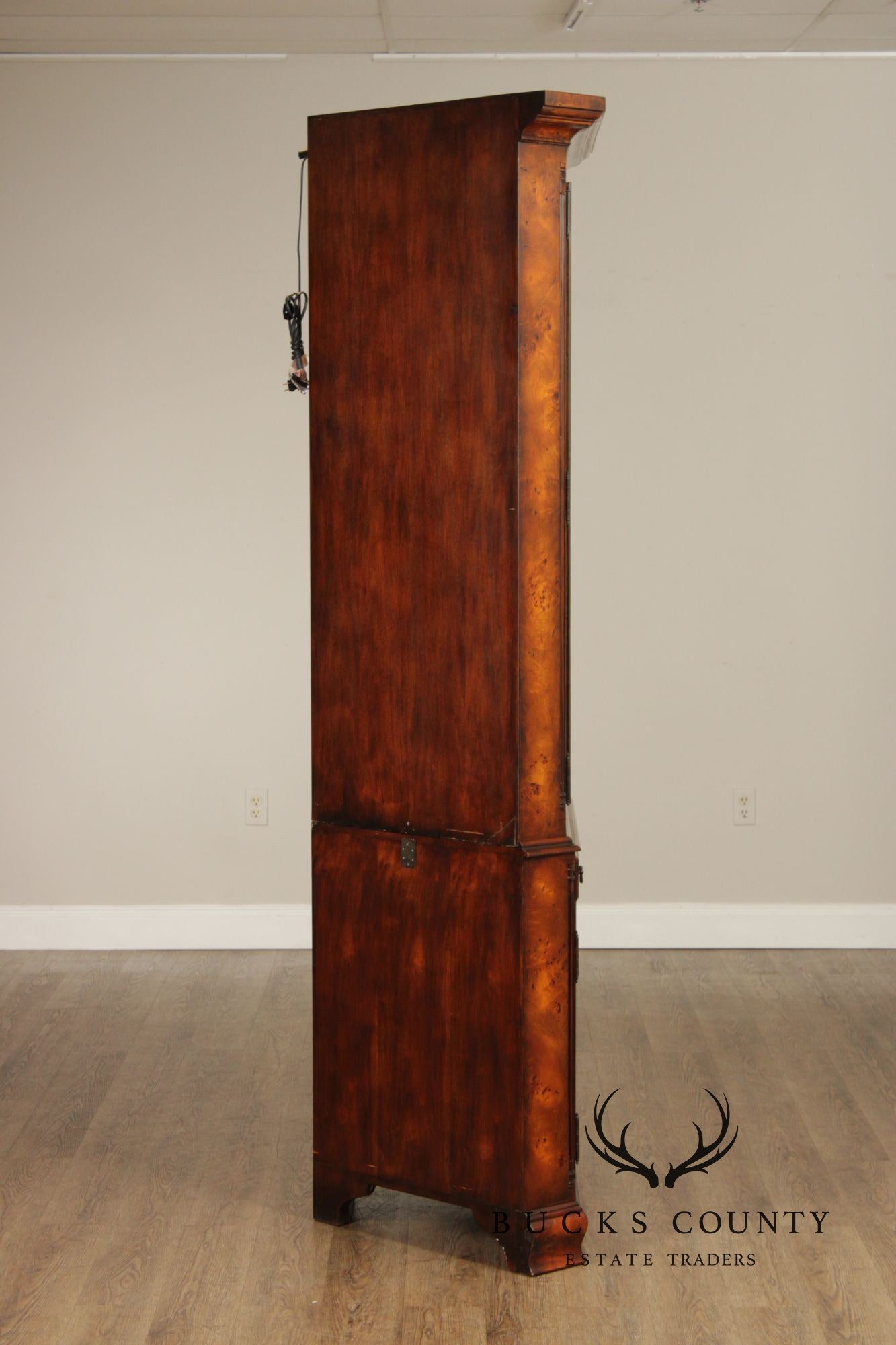 Theodore Alexander Georgian Style Burlwood Corner Cabinet