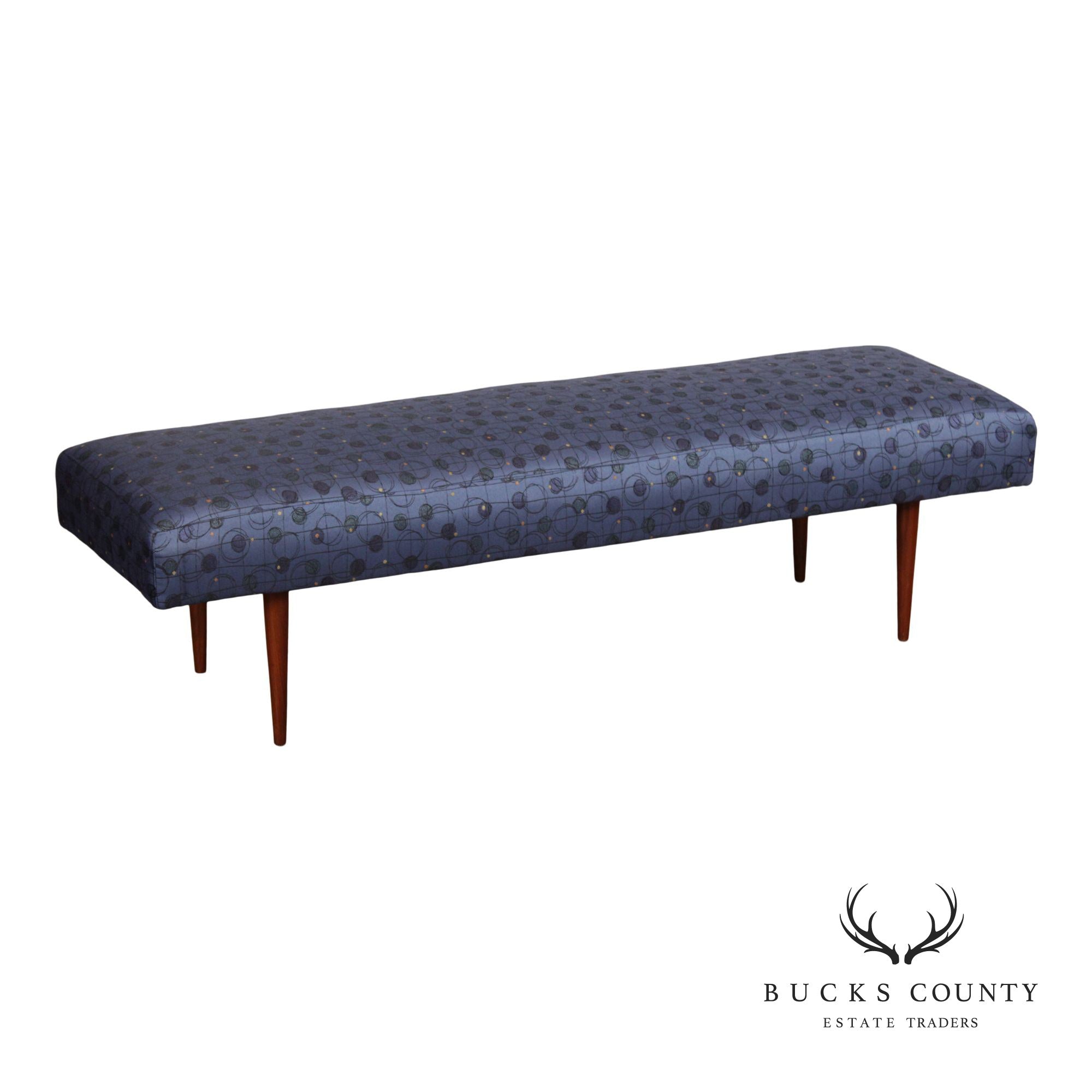 Mid Century Modern Upholstered Walnut Bench
