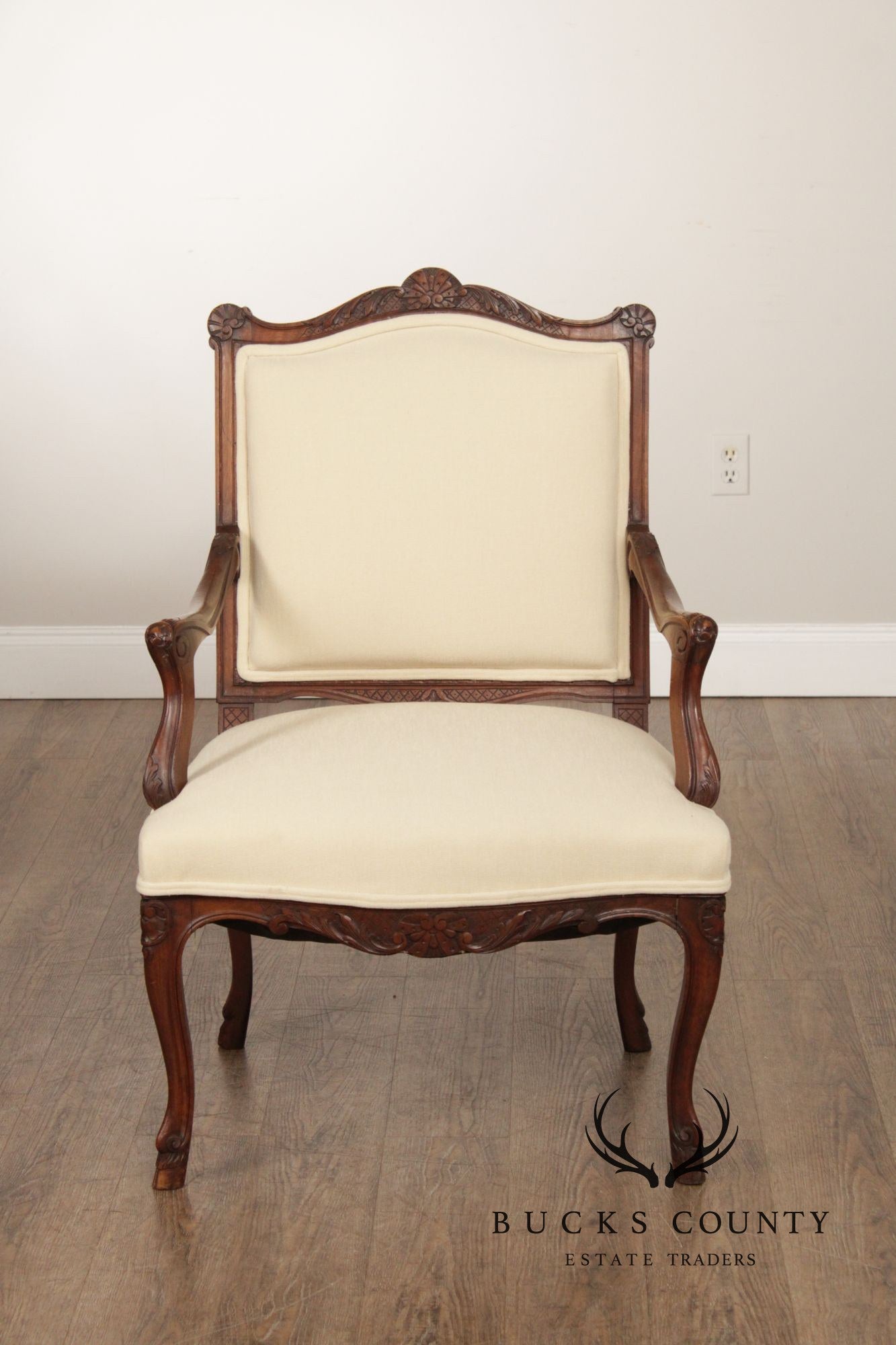 Antique French Louis XV Style Pair of Carved Walnut Fauteuil Armchairs