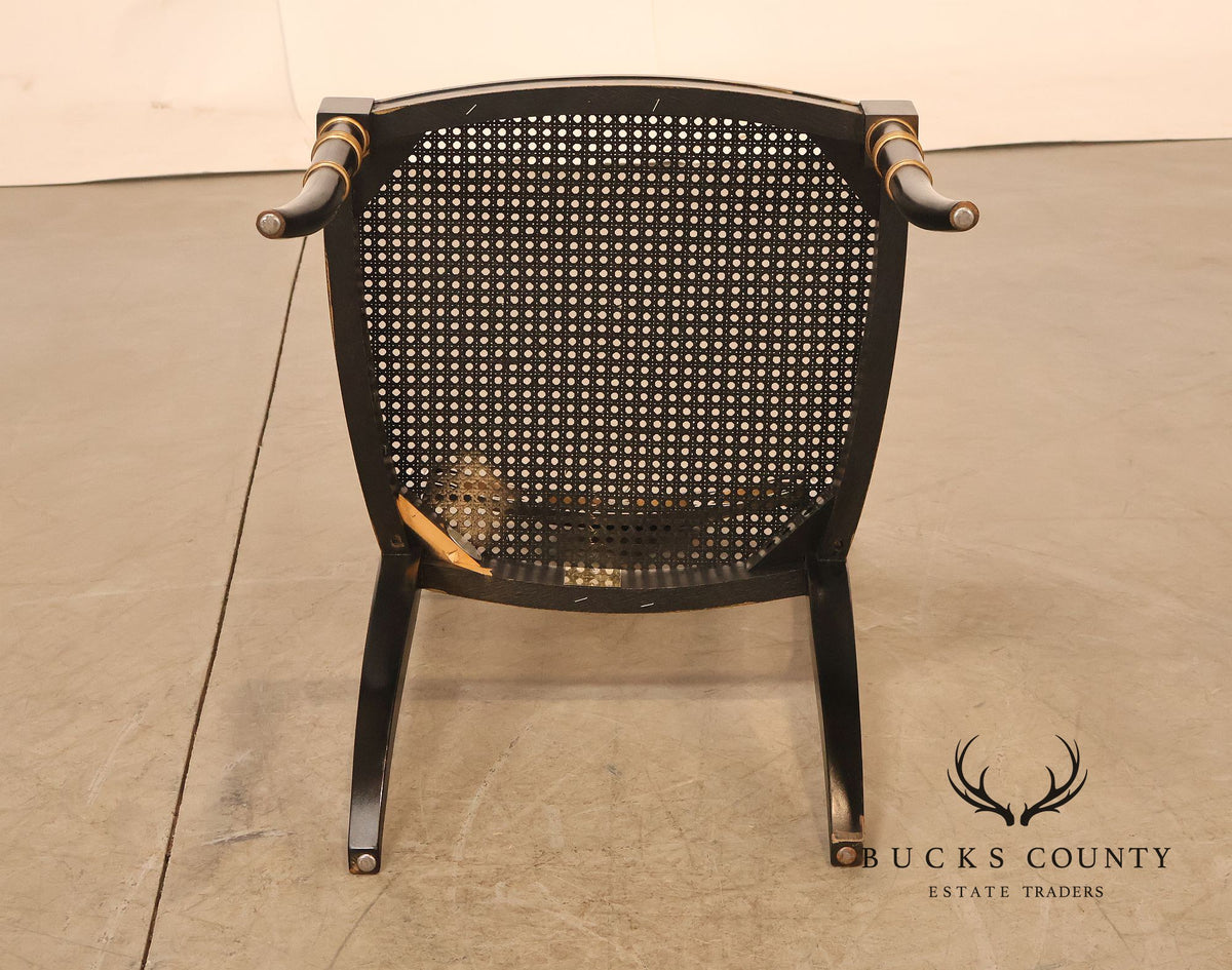 Baker Regency Style Pair of Ebonized and Partial Gilt Side Chairs