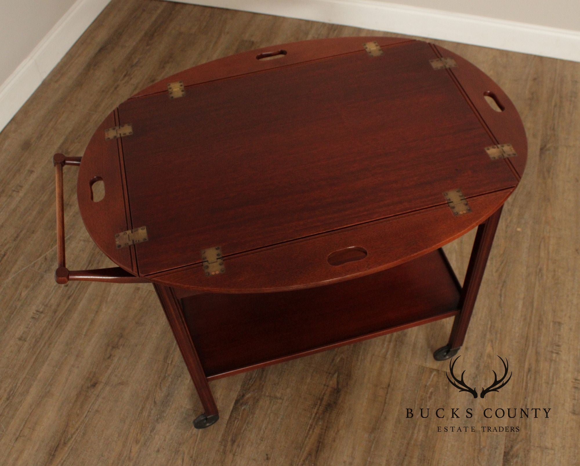 Chippendale Style Vintage Mahogany Butler's Tray Bar Cart
