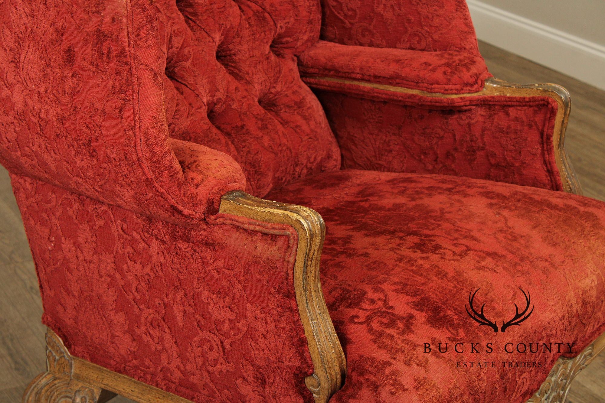 Georgian Style Pair of Wingback Armchairs and Ottoman