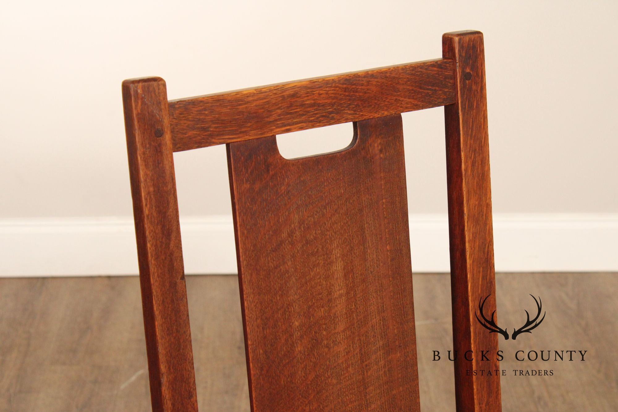 Gustav Stickley Antique Set Of Four Oak H-Back Dining Chairs