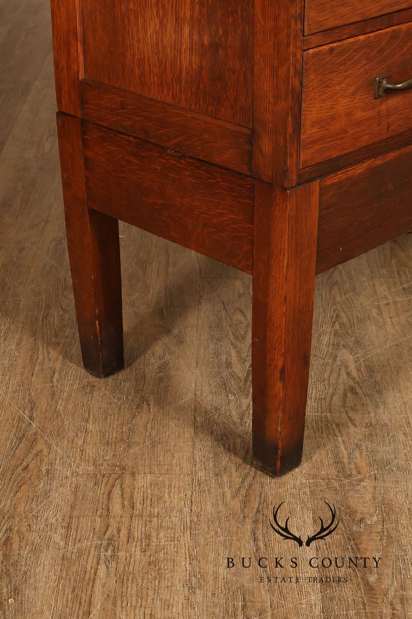 Globe Oak Sectional Bookcase Cabinet With Sliding Glass Doors And Drawers