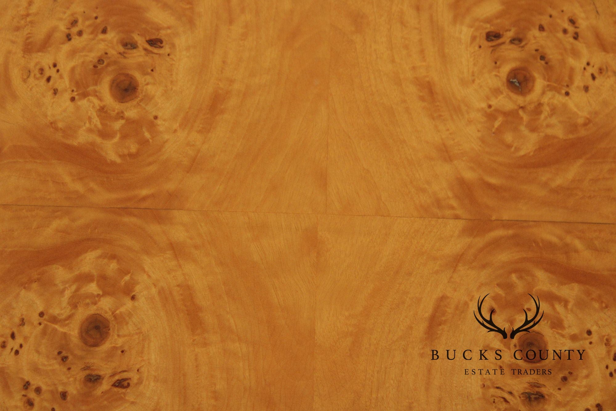 Milo Baughman Style Burlwood Extension Dining Table with 2 Leaves