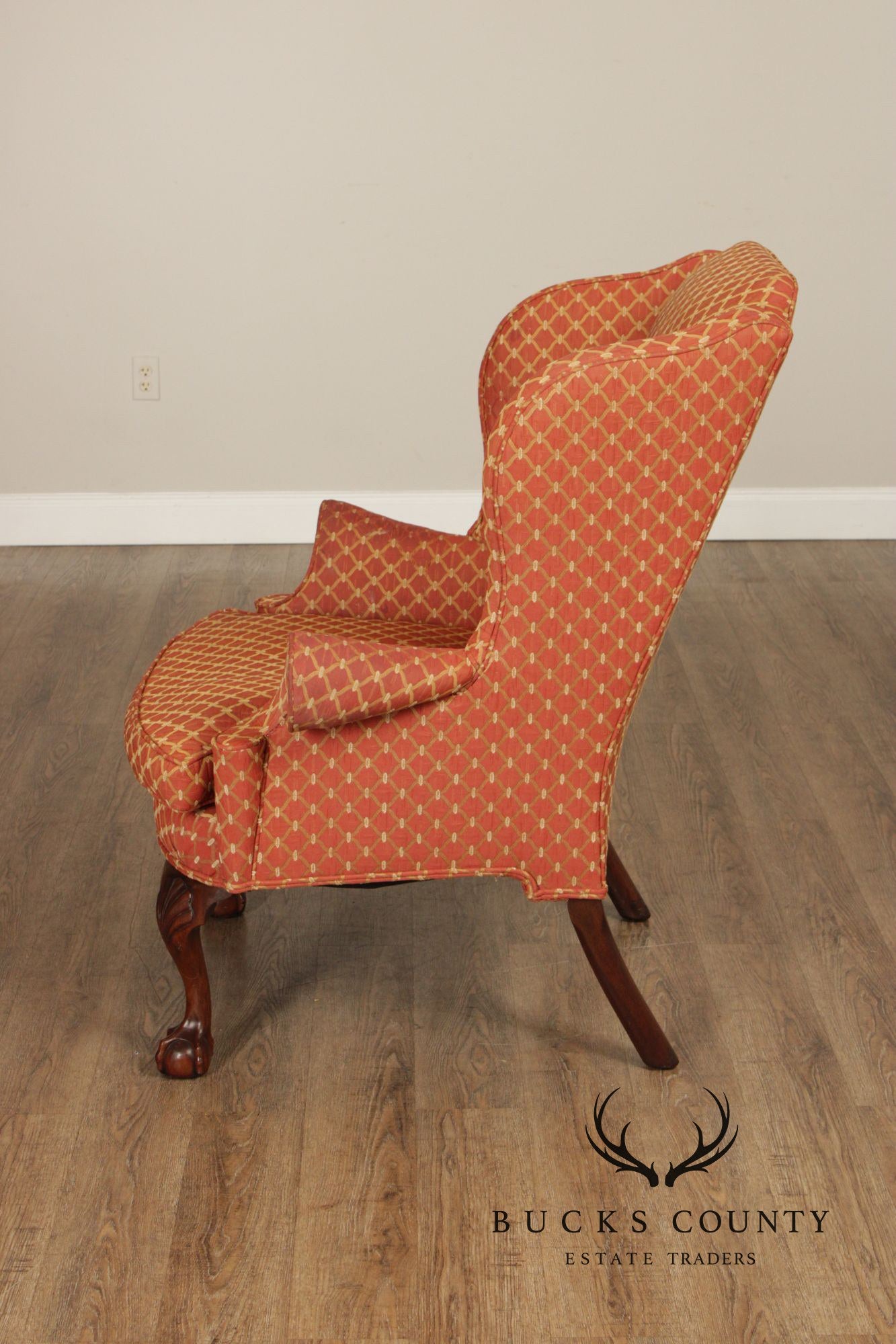 KINDEL WINTERTHUR COLLECTION CHIPPENDALE STYLE MAHOGANY WING CHAIR