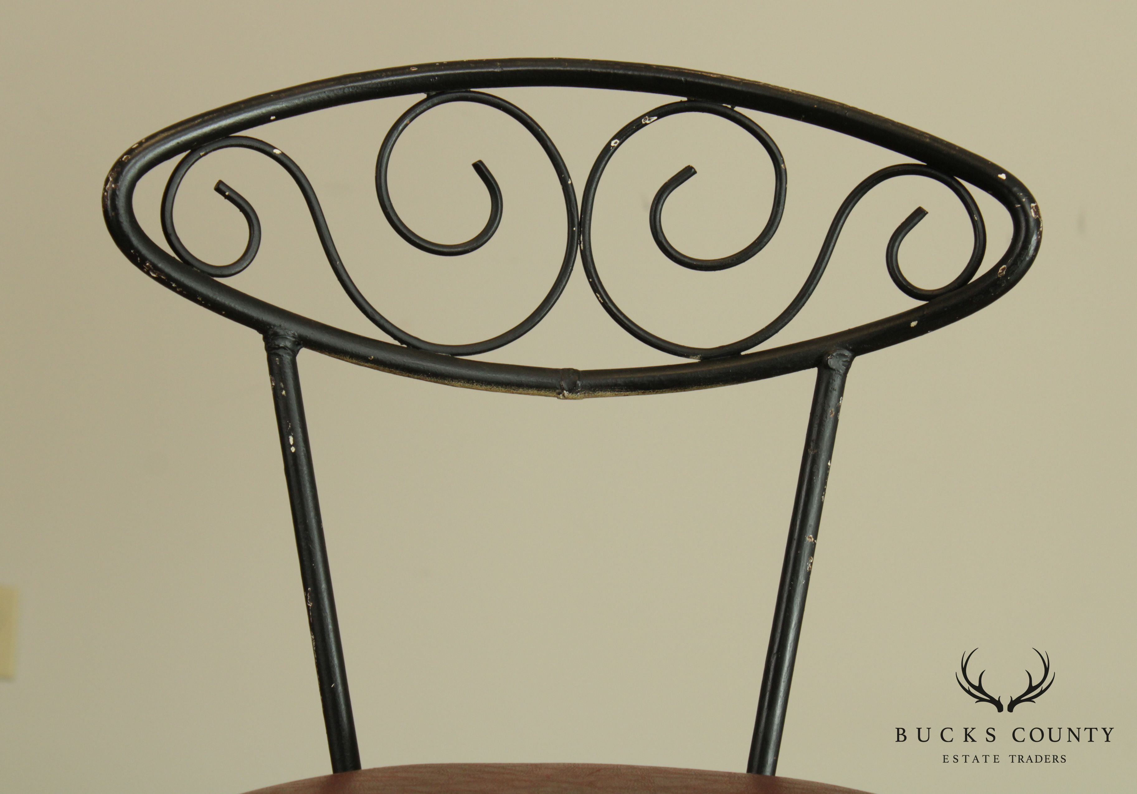 Mid Century Modern Pair Wrought Iron Barstools