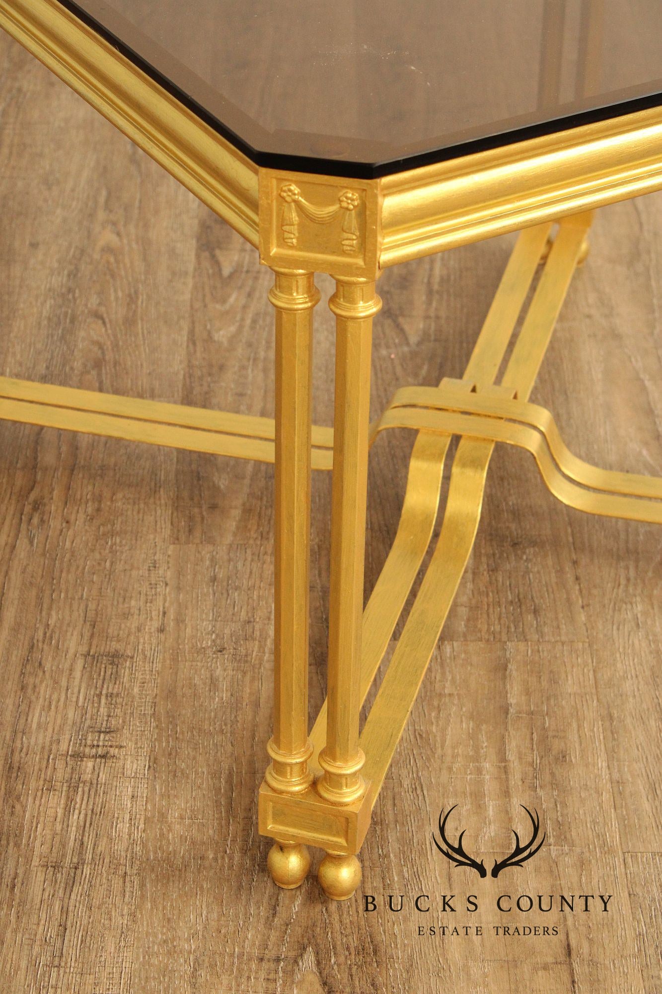 Neoclassical Style Glass Top End Table