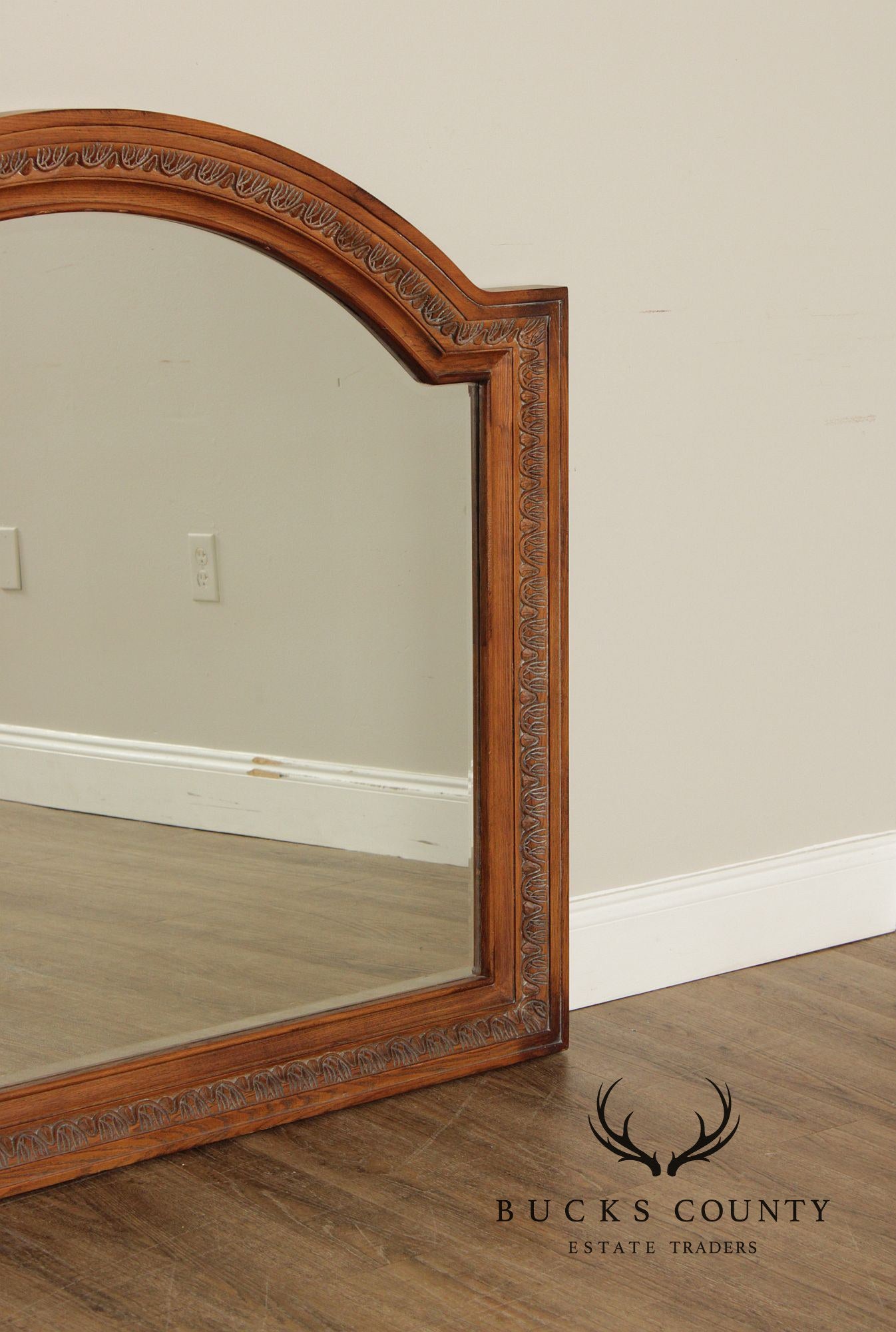 Tuscan Style Carved Oak Frame Arched Wall Mirror
