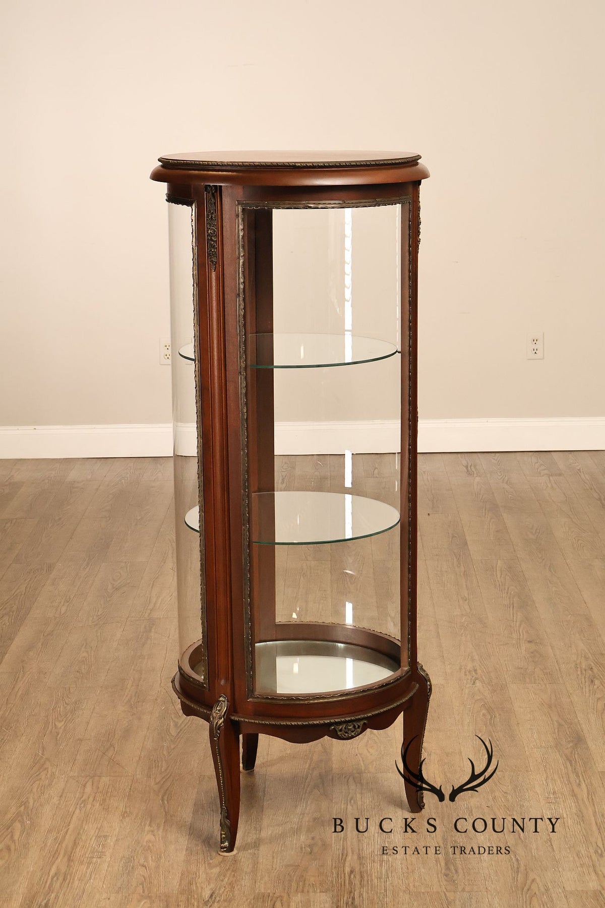 French Louis XV Style Mahogany Curved Glass Display Curio Cabinet