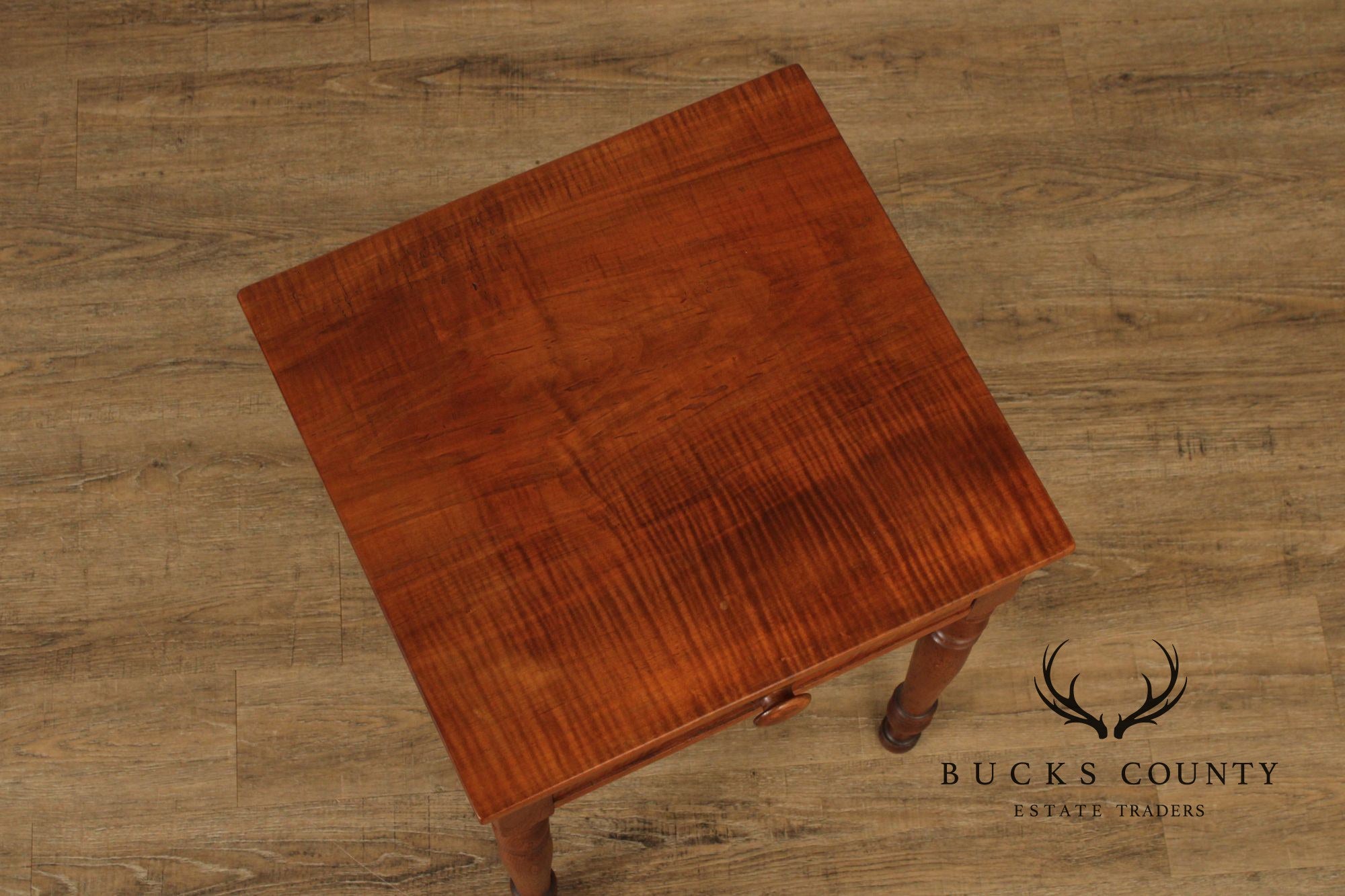 Antique Sheraton Tiger Maple And Walnut Side Table