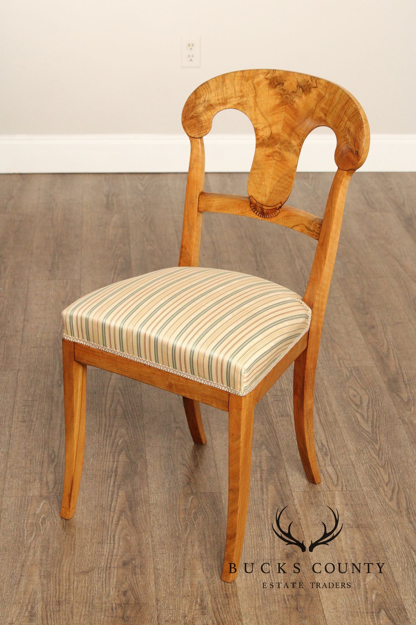 Antique Biedermeier Pair of Birchwood Side Chairs