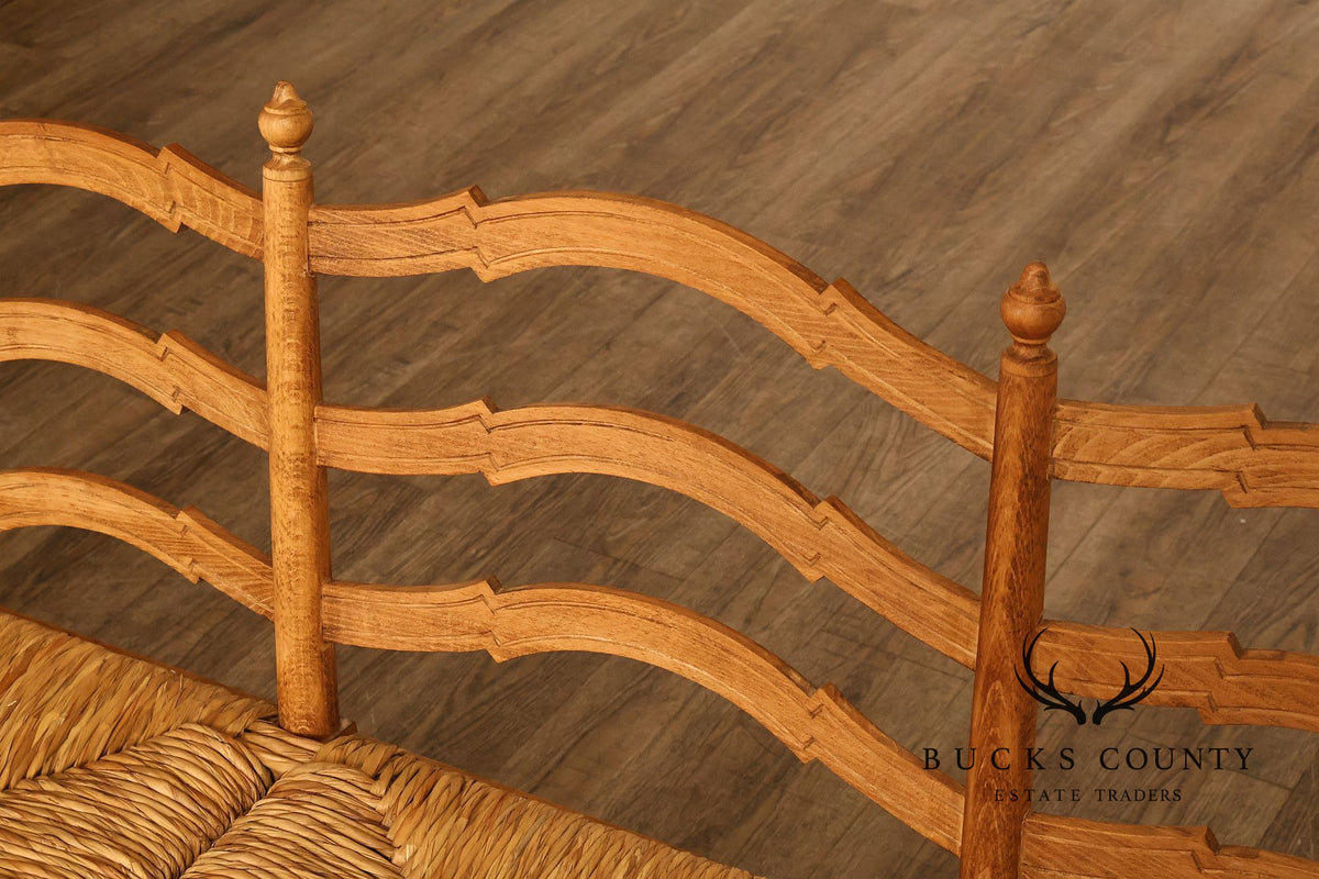 French Provincial Style Carved Wood Rush Seat Settee