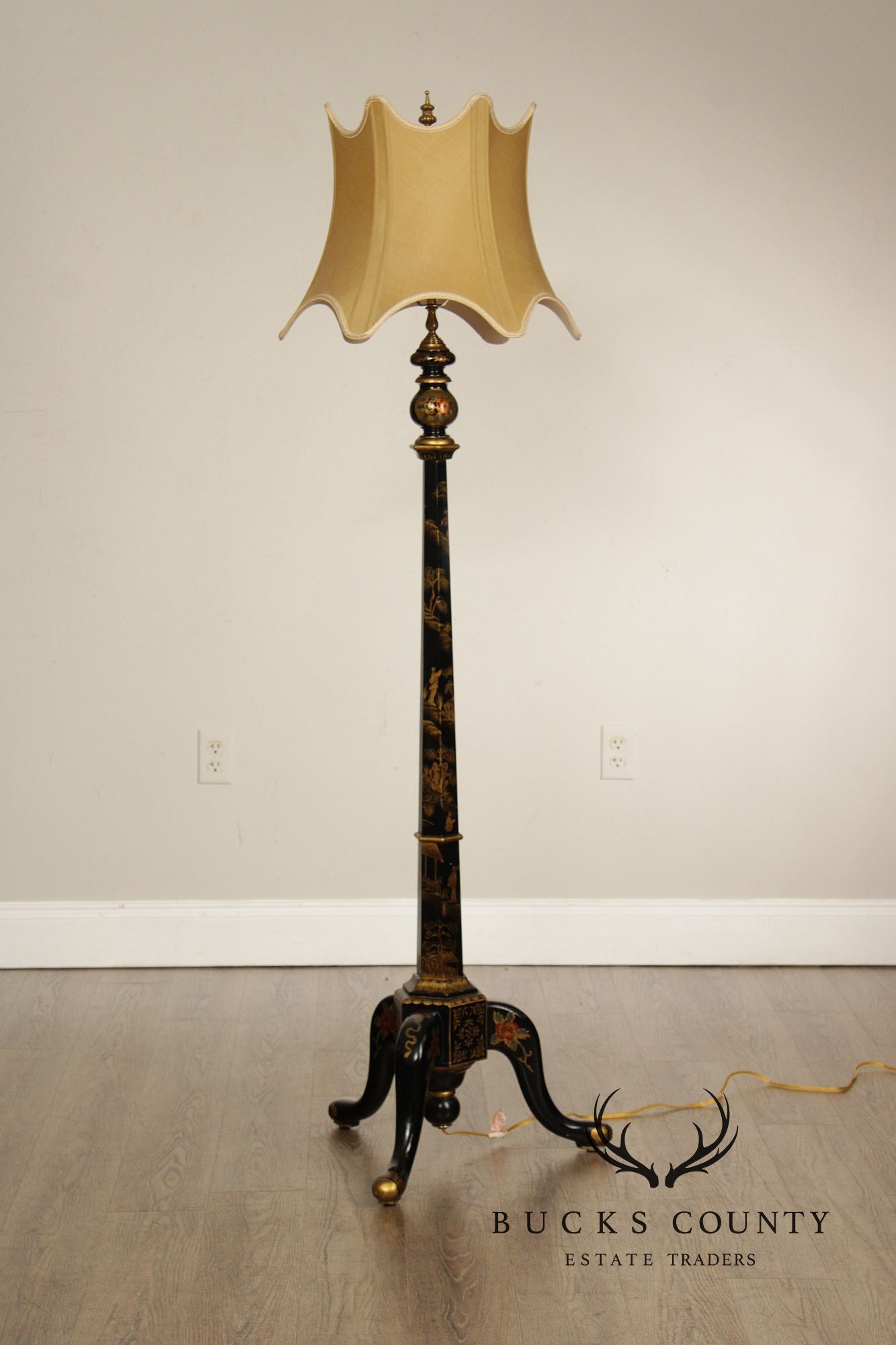 Chelsea House Chinoiserie Decorated Black Lacquer Floor Lamp