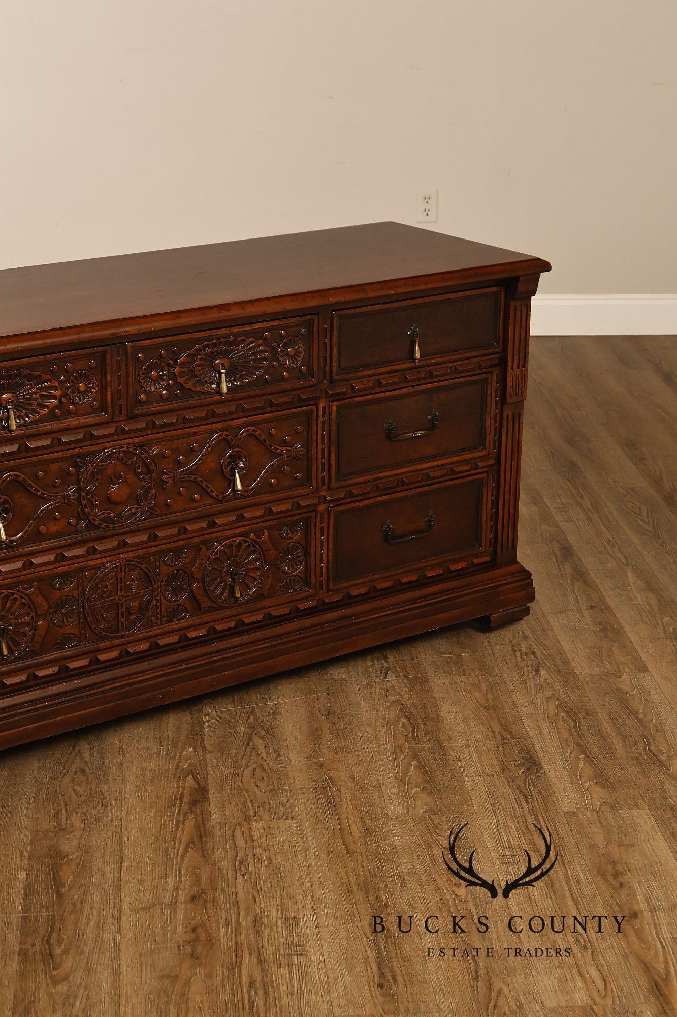 John Widdicomb Spanish Revival Style Carved Triple Dresser