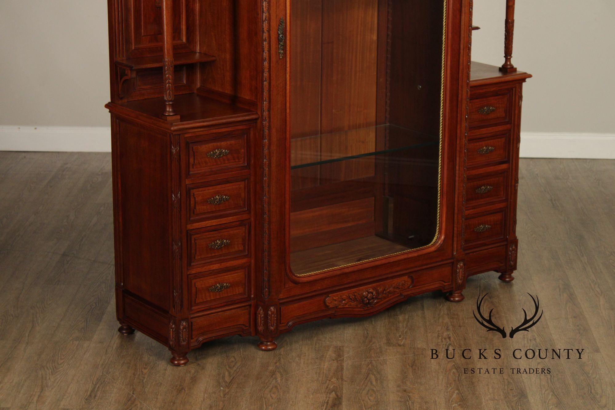 Antique French Carved Walnut Display Cabinet