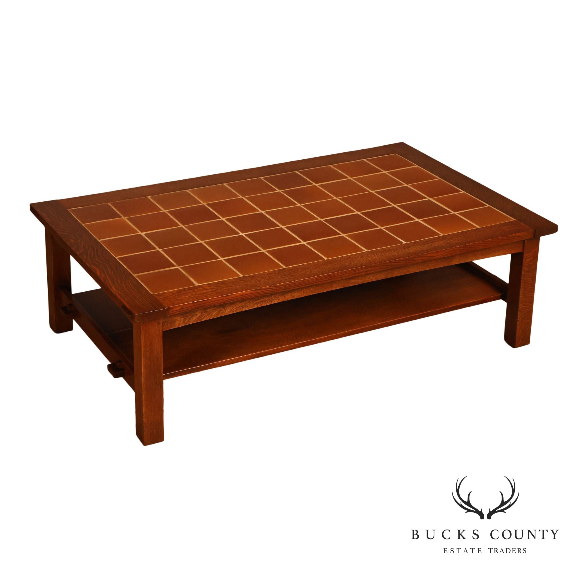Stickley Mission Collection Oversized Oak Tile Top Coffee Table