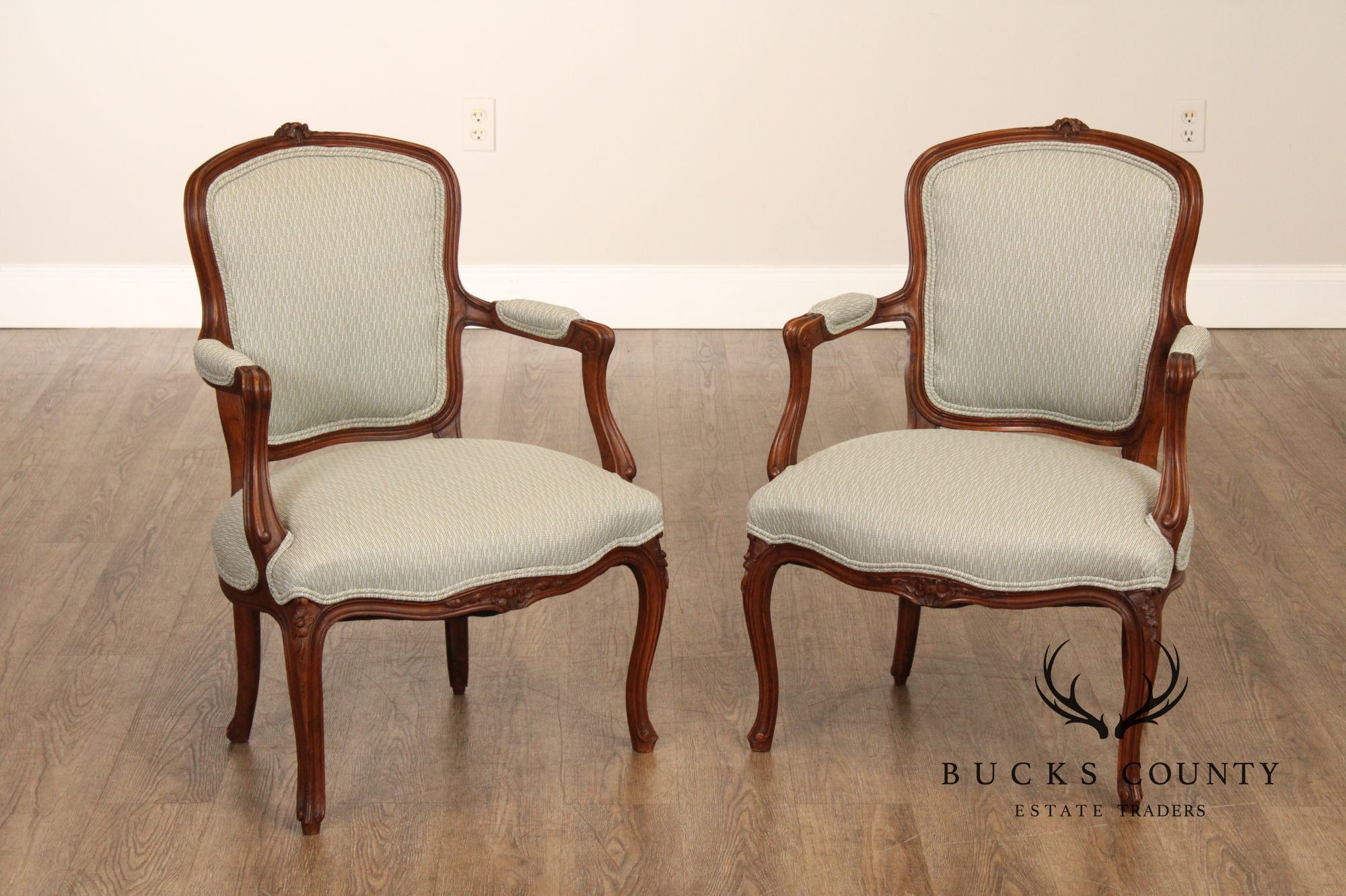 Antique French Louis XV Style Pair of Carved Fauteuil Armchairs