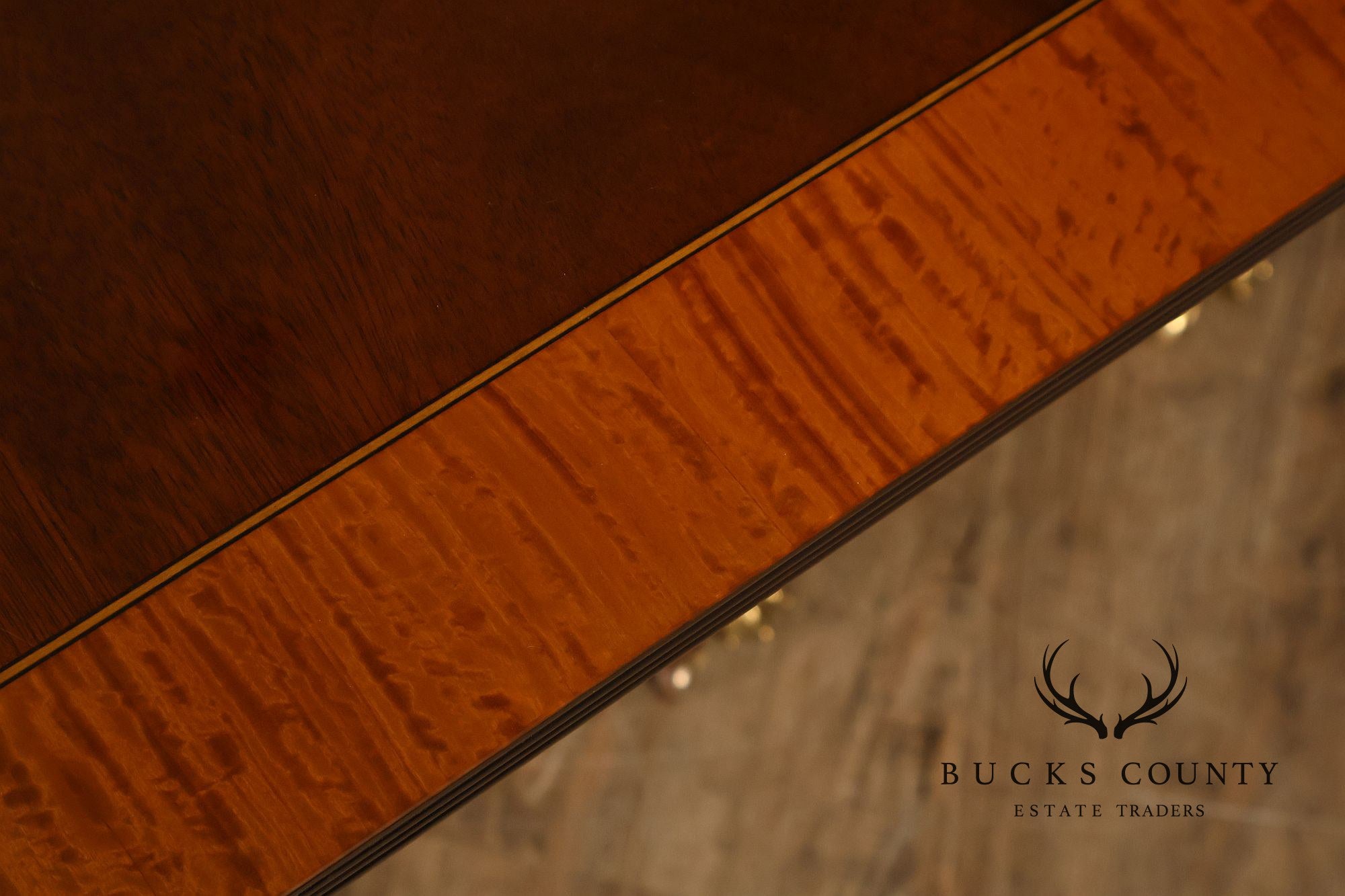 Federal Style Vintage Banded Mahogany Double Pedestal Dining Table