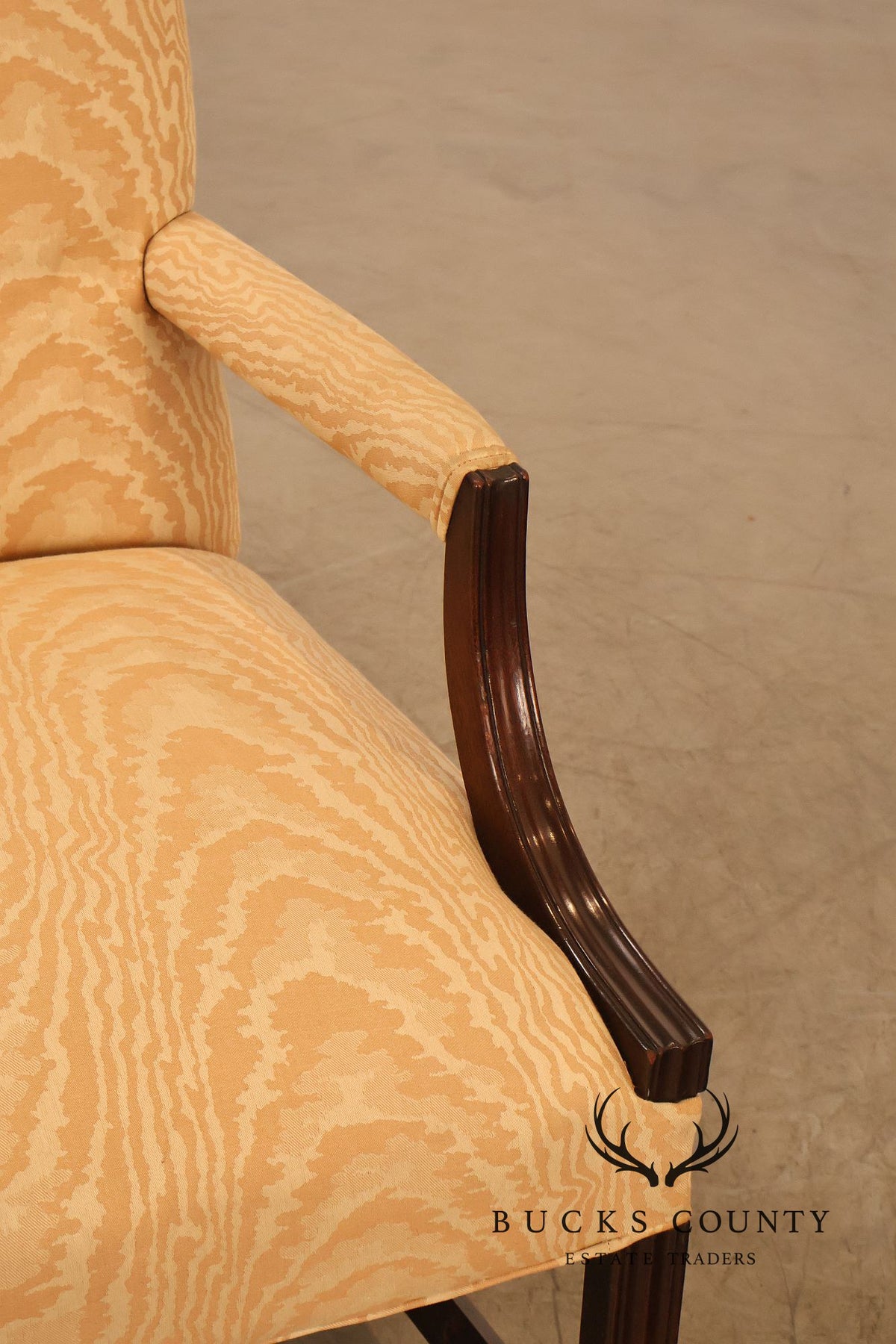 Traditional Mahogany Moire Upholstered Arm Chair