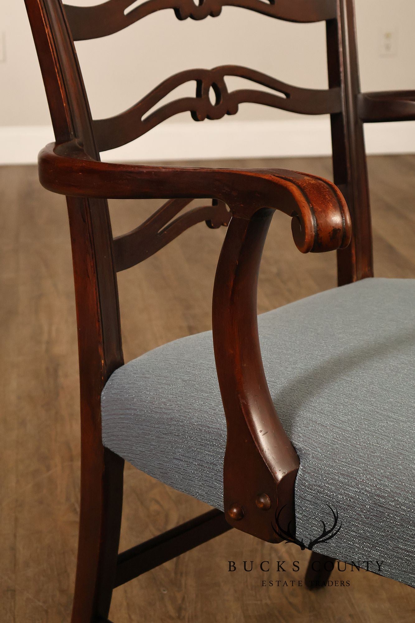1940's Chippendale Style Set Of Six Mahogany Ladder Back Dining Chairs
