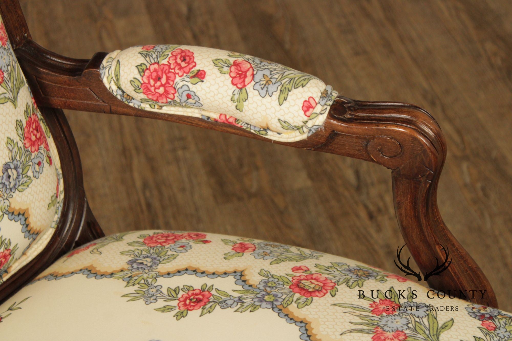 French Louis XV Style Mahogany Fauteuil Armchair